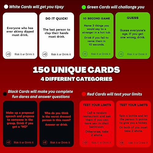 Miniatura 3 de Divertido juego de beber para fiestas: 150 divertidos desafíos y preguntas arriesgadas para noches de juegos - Tarjetas para fiestas previas,