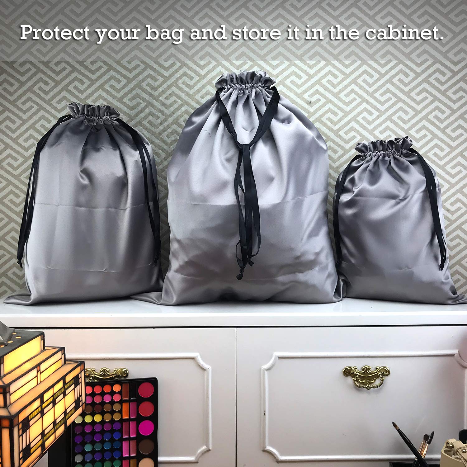Bolsa de almacenamiento para el polvo, de seda gruesa con cordón para bolsos de lujo, bolsos de mano, bolsos de mano, botas, zapatos y botas, color plateado