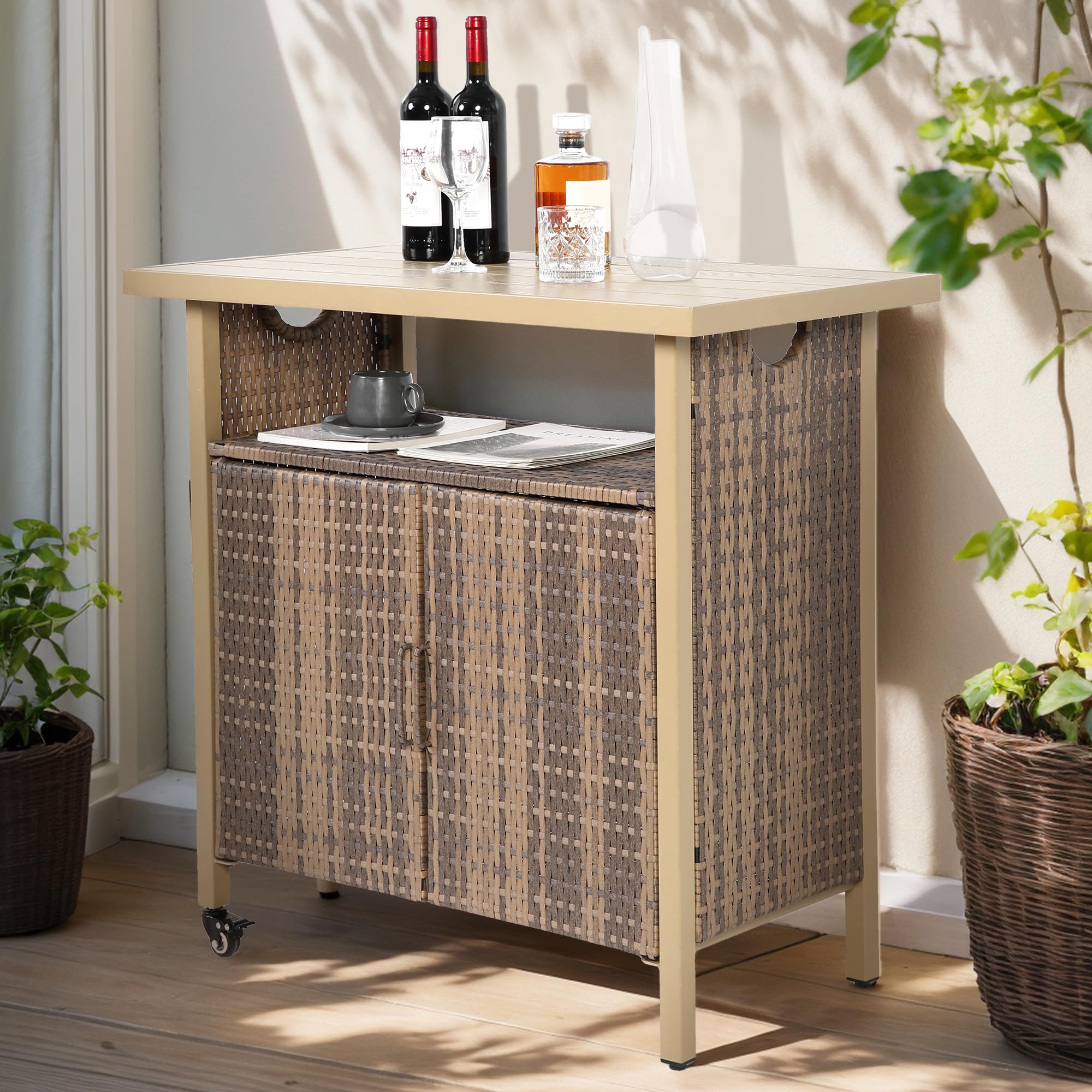 Villeston Outdoor Indoor Storage Cabinet with Rolling Wheels
