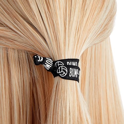 Miniatura 5 de BLUE PANDA Lazos y pulseras de voleibol para el cabello, paquete de 50, blanco y negro, 3.35 x 0.6 pulgadas, bandas elásticas con juego de golpes,