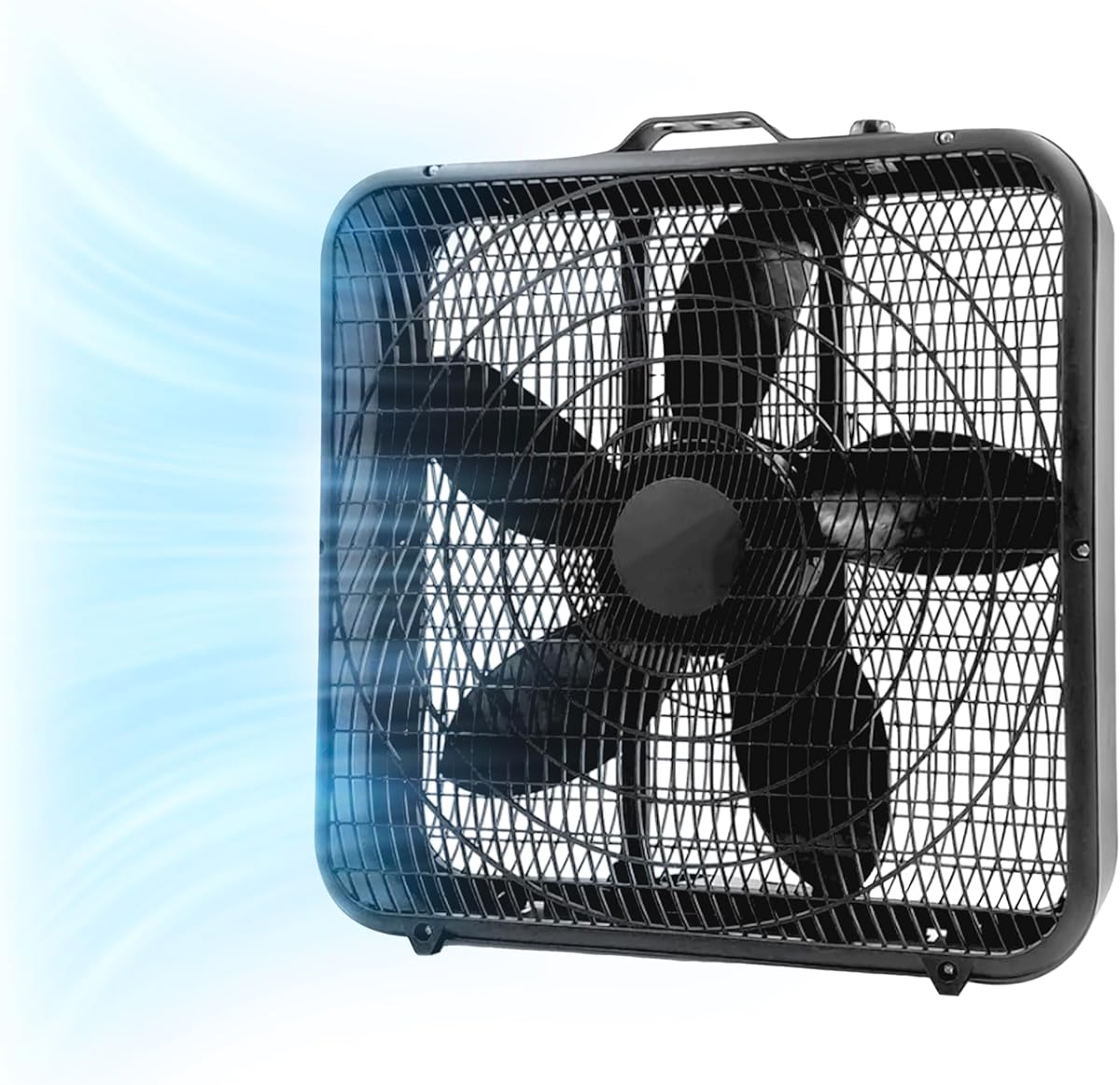 Comfort Zone Box Fan with Carry Handle, 20 inch, 3 Speed Full-Force Air Circulation with Air Conditioner, Floor Fan, Bedroom Fan, Airflow 15.03 ft/sec, Ideal for Home, Bedroom & Office, CZ200ABK