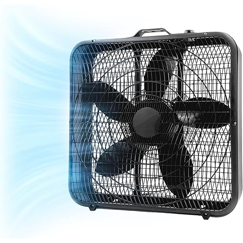 Comfort Zone Box Fan with Carry Handle, 20 inch, 3 Speed Full-Force Air Circulation with Air Conditioner, Floor Fan, Bedroom Fan, Airflow 15.03 ft/sec, Ideal for Home, Bedroom & Office, CZ200ABK