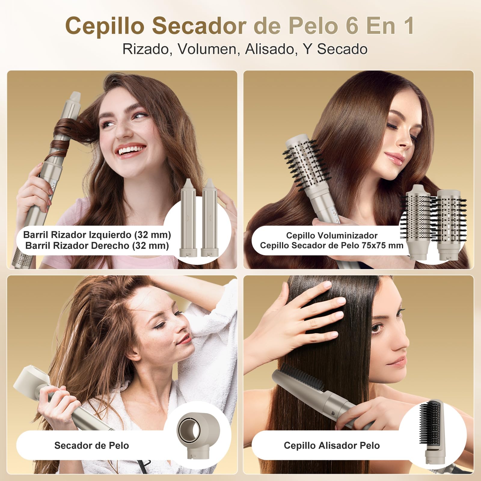 7MAGIC Moldeador Pelo 6 en 1, Secador Cepillo Alisador 1300W, Efecto Coanda, Cuidado iónico