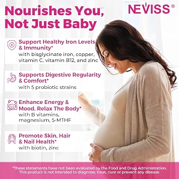 NEVISS Prenatal Vitamins for Women Gummies w/Methylfolate DHA Iron Choline | Prenatal Gummies w/ Vegan Omega-3, Iodine, Biotin, B12 for Prenatal, Pregnancy, Postpartum, Vegan Non-GMO, Sugar Free, 60Cts