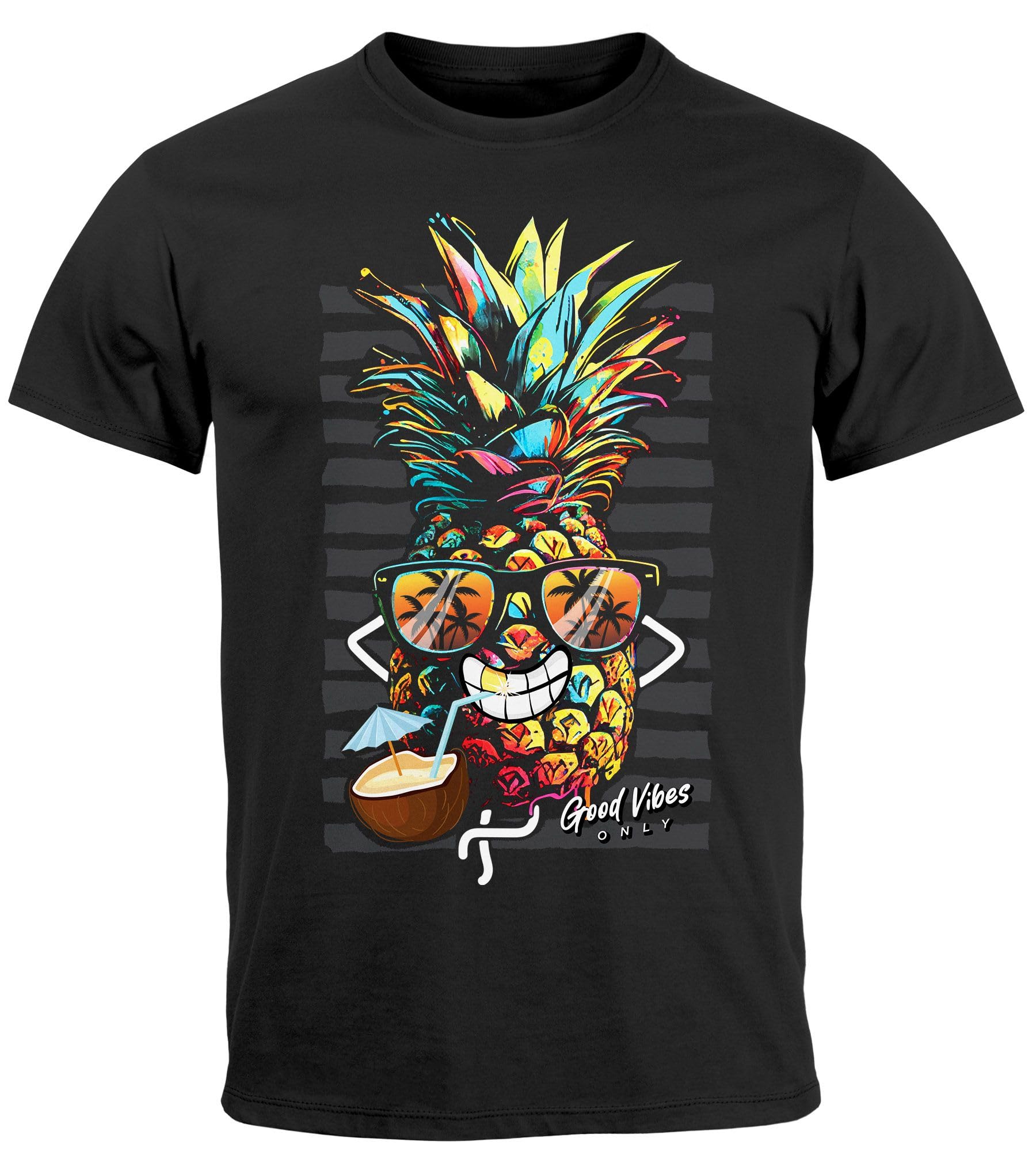 Neverless Herren T-Shirt Ananas Good Vibes Sommer Sonne Party Cocktail Fashion Streetstyle - Groß und komfortabel - Männ