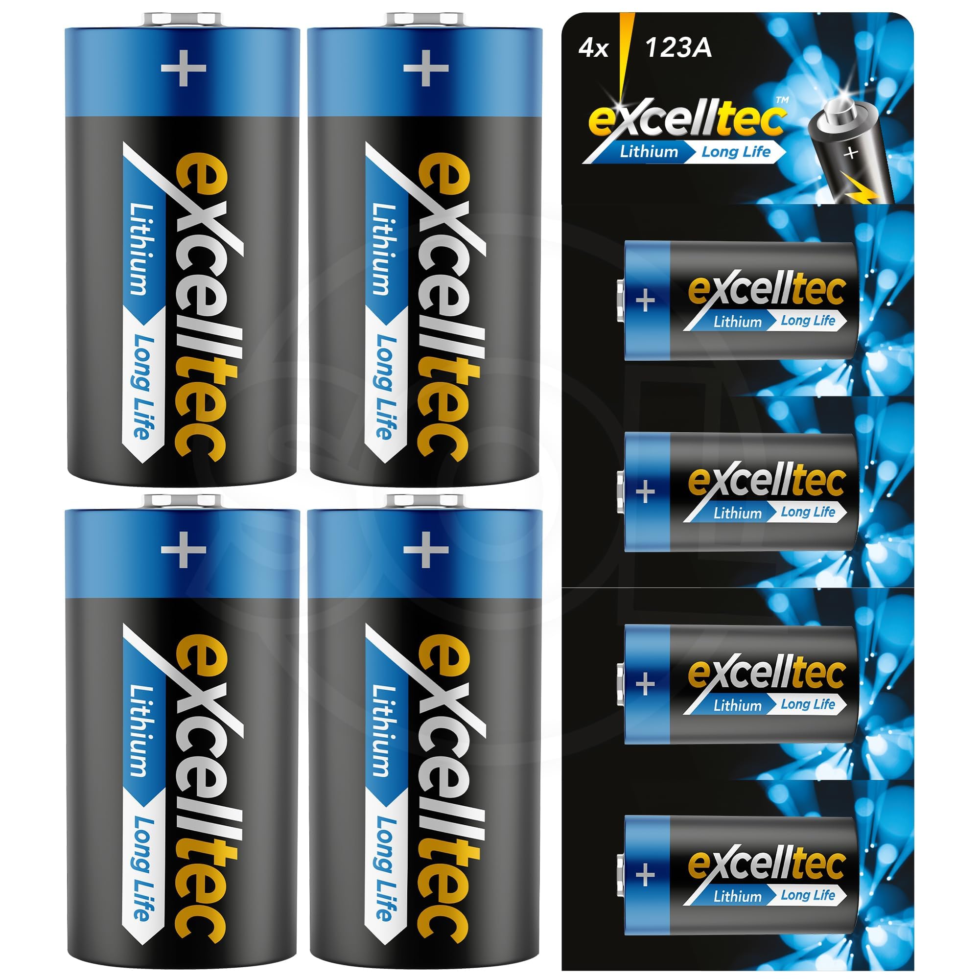 Excelltec 4pk CR123A 3V Lithium Batteries – Long-Lasting Power for Cameras, Flashlights and High-Drain Devices, Reliable Multipurpose Battery Pack