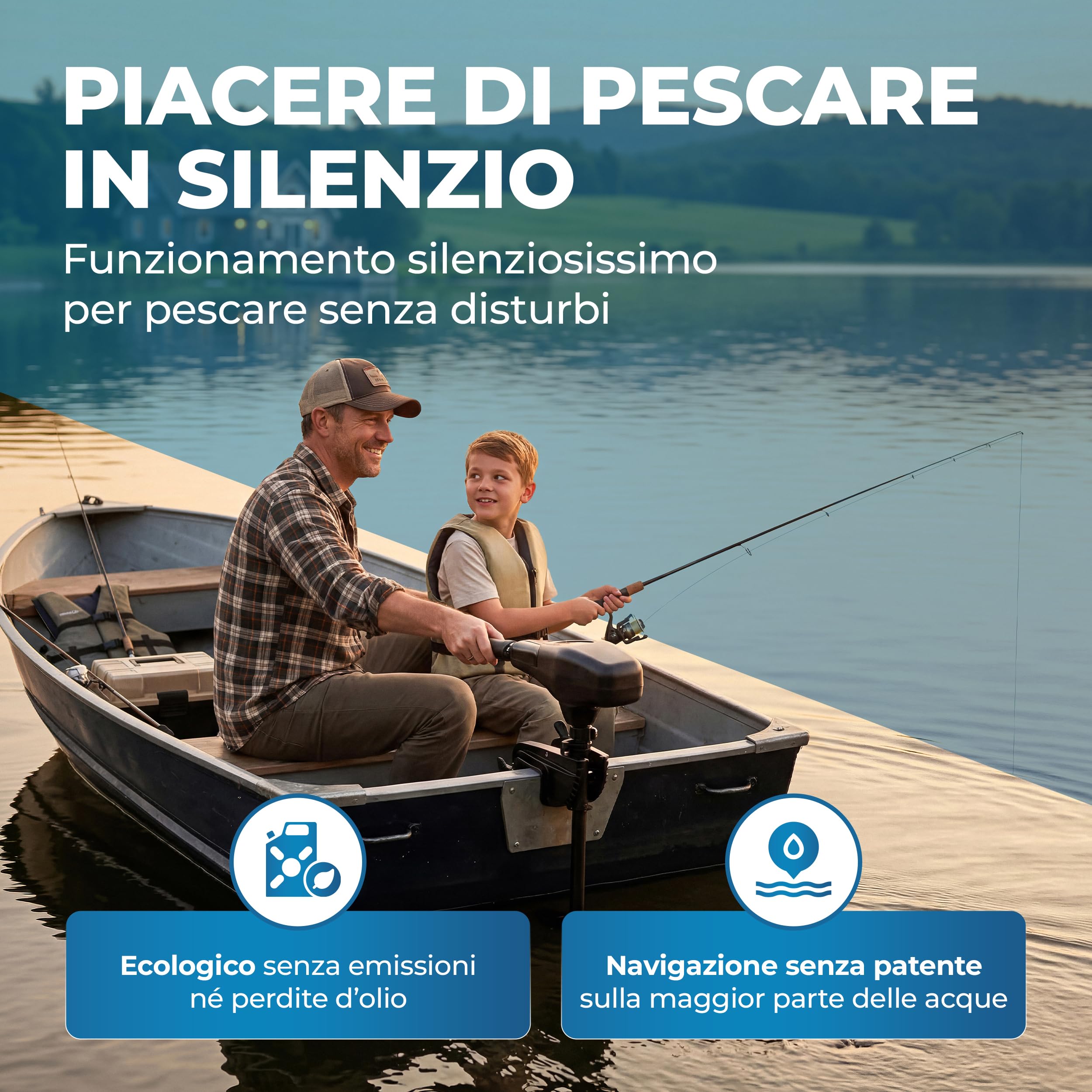 Miganeo Motore Elettrico Barca TRS 68 lbs – Motore Fuoribordo Elettrico 768W 12V – Adatto Acqua Salata con Indicatore LED – per Gommoni – 5 Marce Avanti & 3 Retromarce