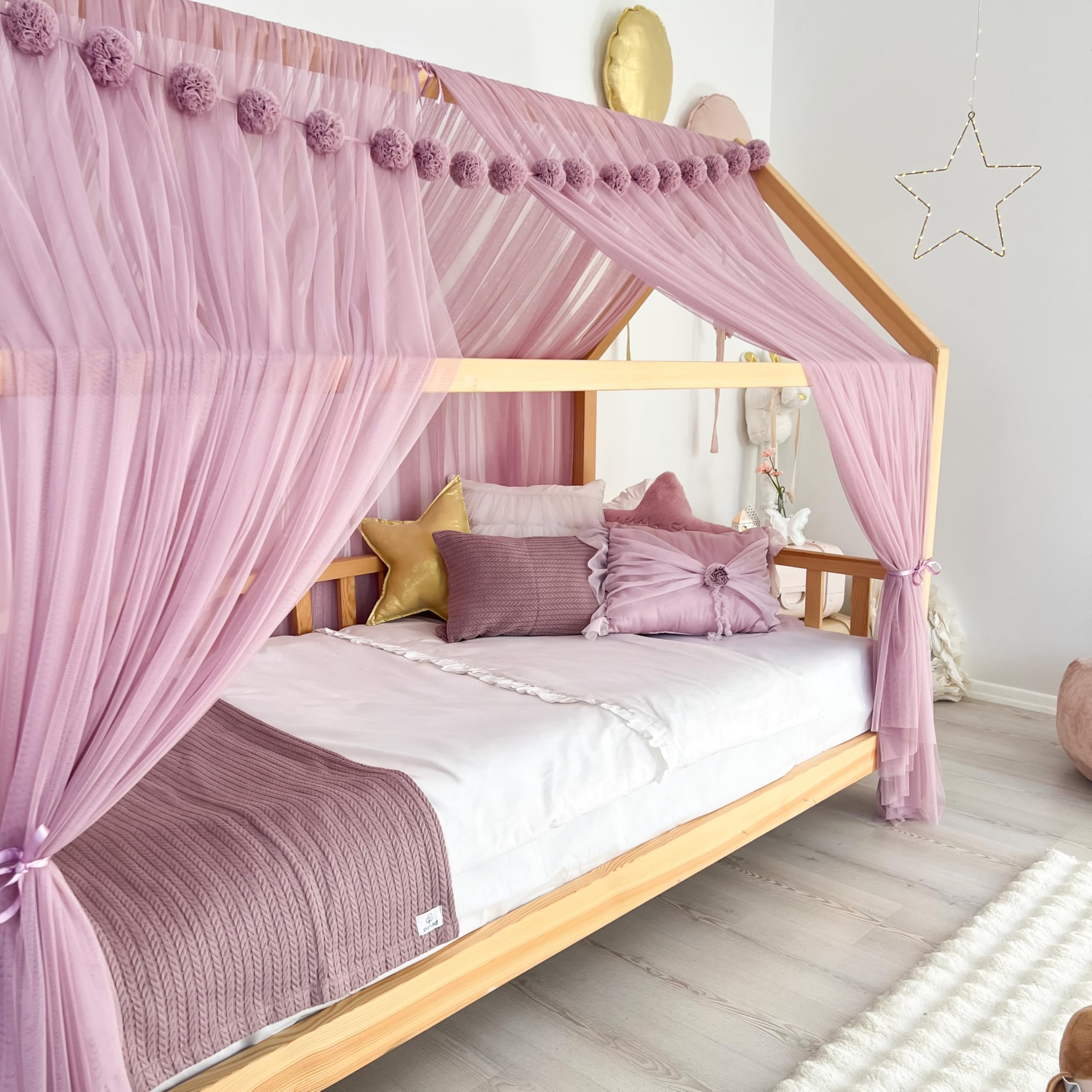 Montessori - Toldo de cama para habitación de niños y niñas, elegante decoración de tul para habitación de niños, cortina de cama para niños pequeños con drapeado suave (lila polvoriento, 380