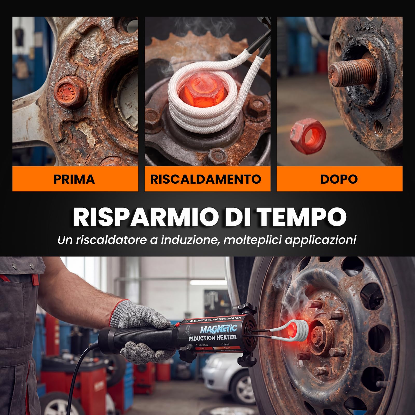 NEWTRY Riscaldatore induzione 1500W 8 bobine svitabulloni ruggine auto 220V | Potente, senza fiamma, dadi arrugginiti, viti, bulloni, durevole, per officina auto, alta efficienza, allentamento rapido