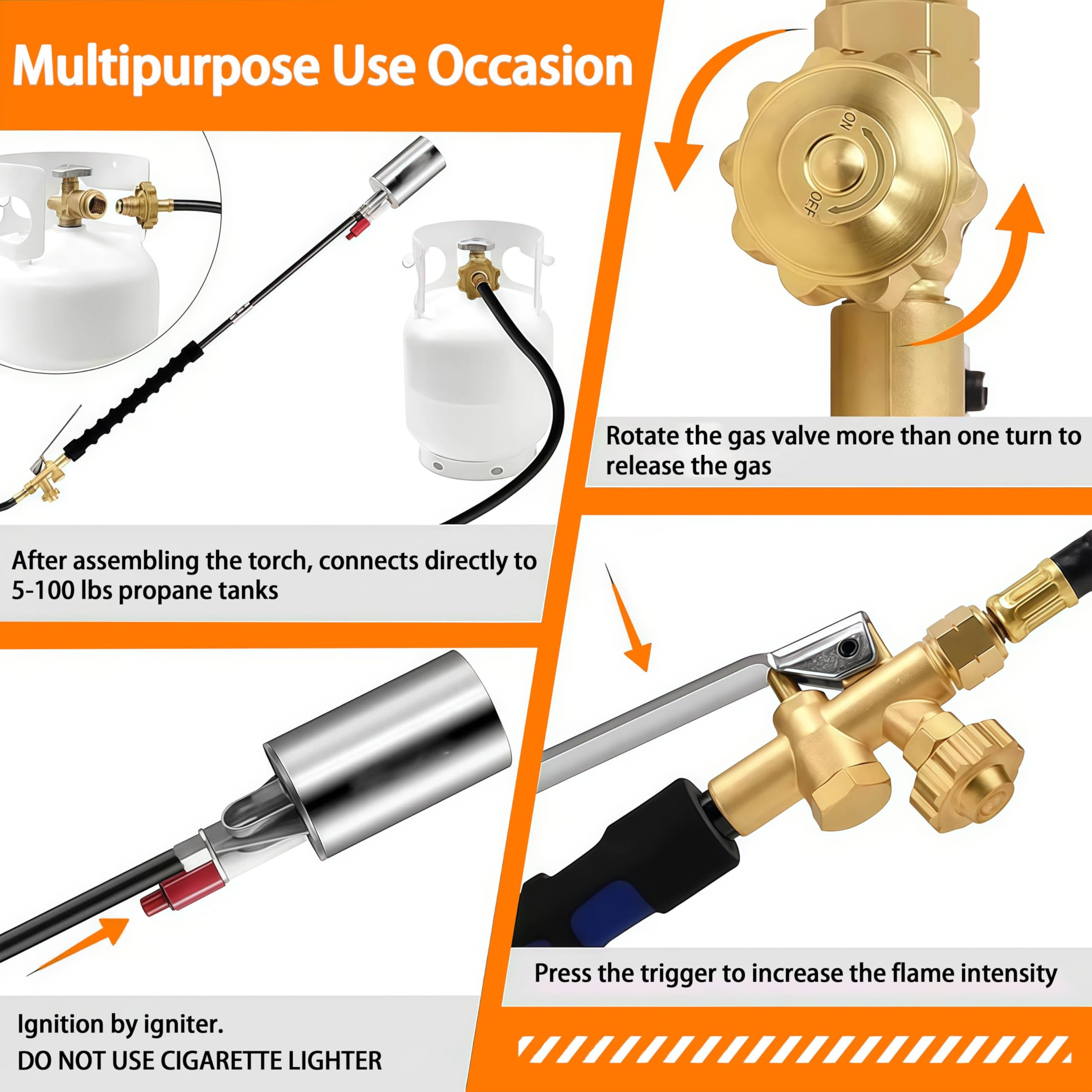 Antorcha de quemador de malezas para tanque de propano, kit de antorcha de propano resistente, lanzallamas portátil con manguera de 3.9/6.6/16.4 pies para uso doméstico y jardín