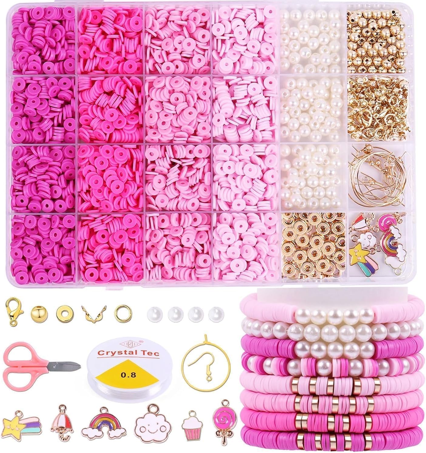 COVACURE Clay Beads for Bracelet Making Kit, Bead for Jewelry Making, Friendship Bracelet Kit, Spacer for Adult Necklace Earring DIY (Bracelet Making Kit Pink)