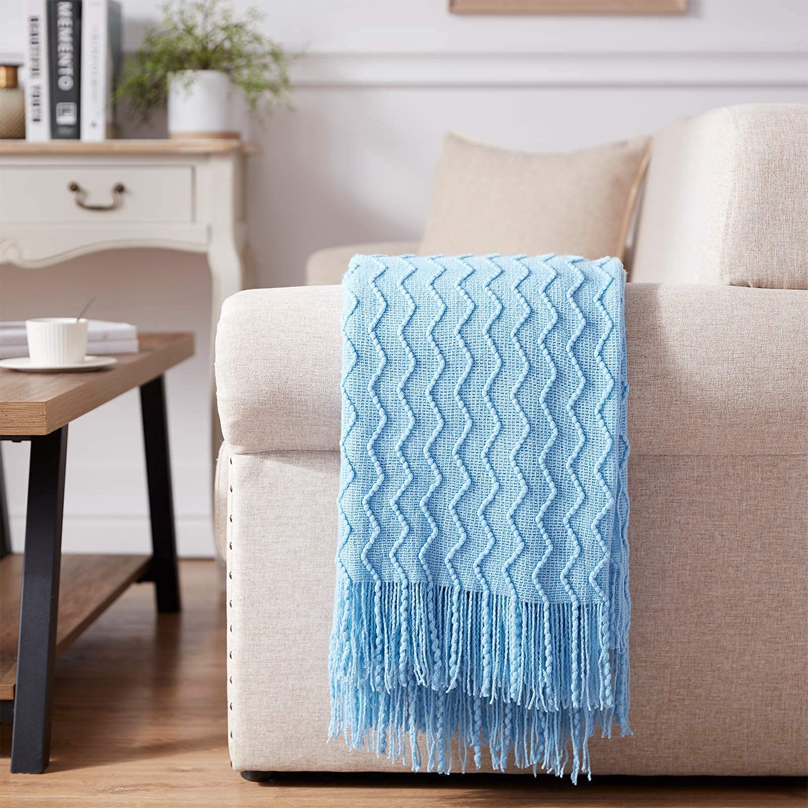 スローハウス　ストライプデザイン タッセル付きブランケット スローハウス ストライプデザイン タッセル付きブランケット スロー