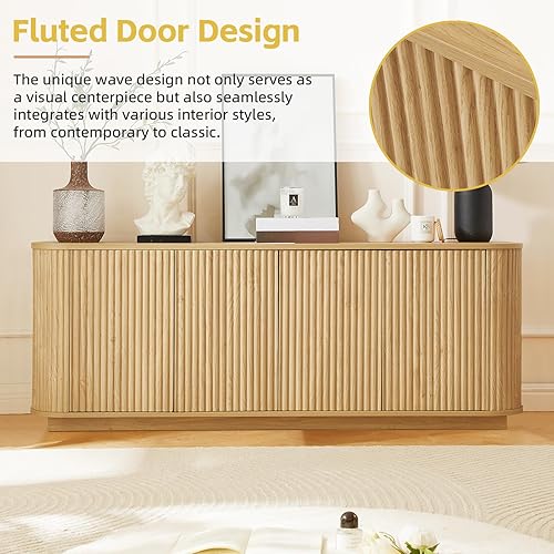 Miniatura 5 de Aparador de 64 pulgadas con almacenamiento, aparador de cocina acanalado de 4 puertas, consola de buffet con estante ajustable, mesa consola de