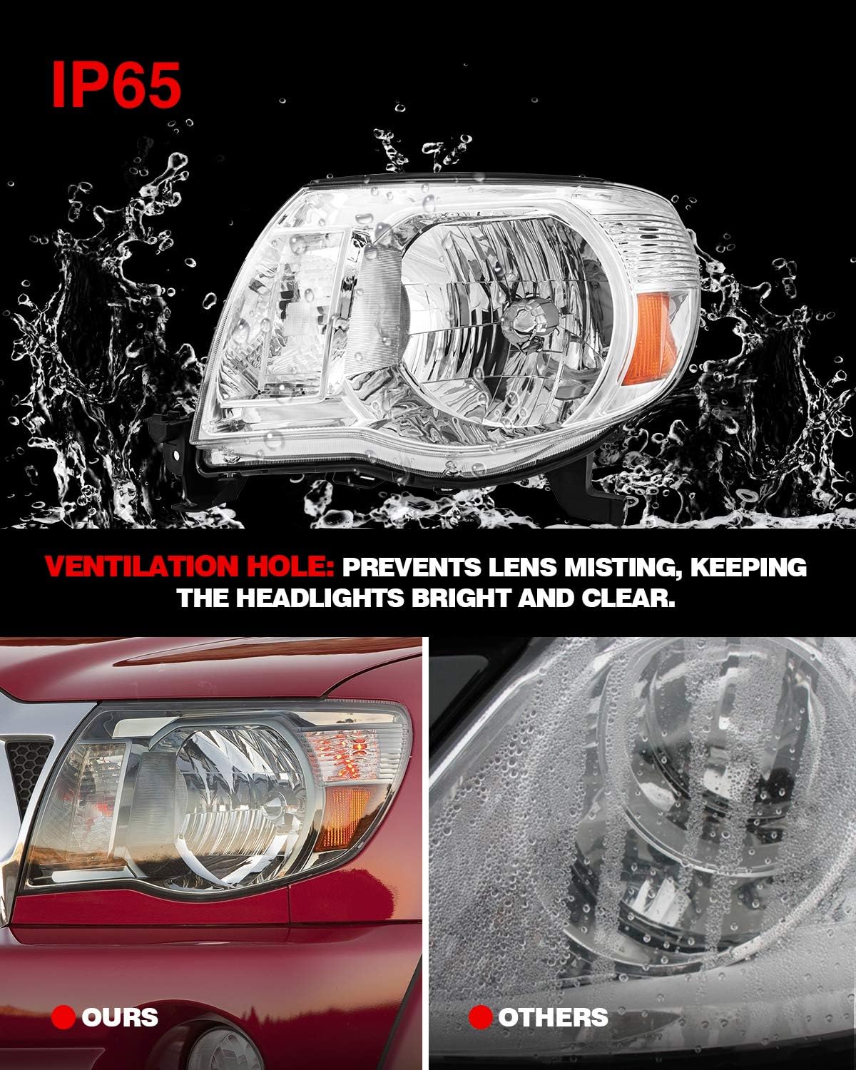 Torchbeam Headlight Assembly Replacement for 2005 2006 2007 2008 2009 2010 2011 Tacoma Headlights Chrome Housing Amber Reflector Clear Lens Passenger and Driver Side
