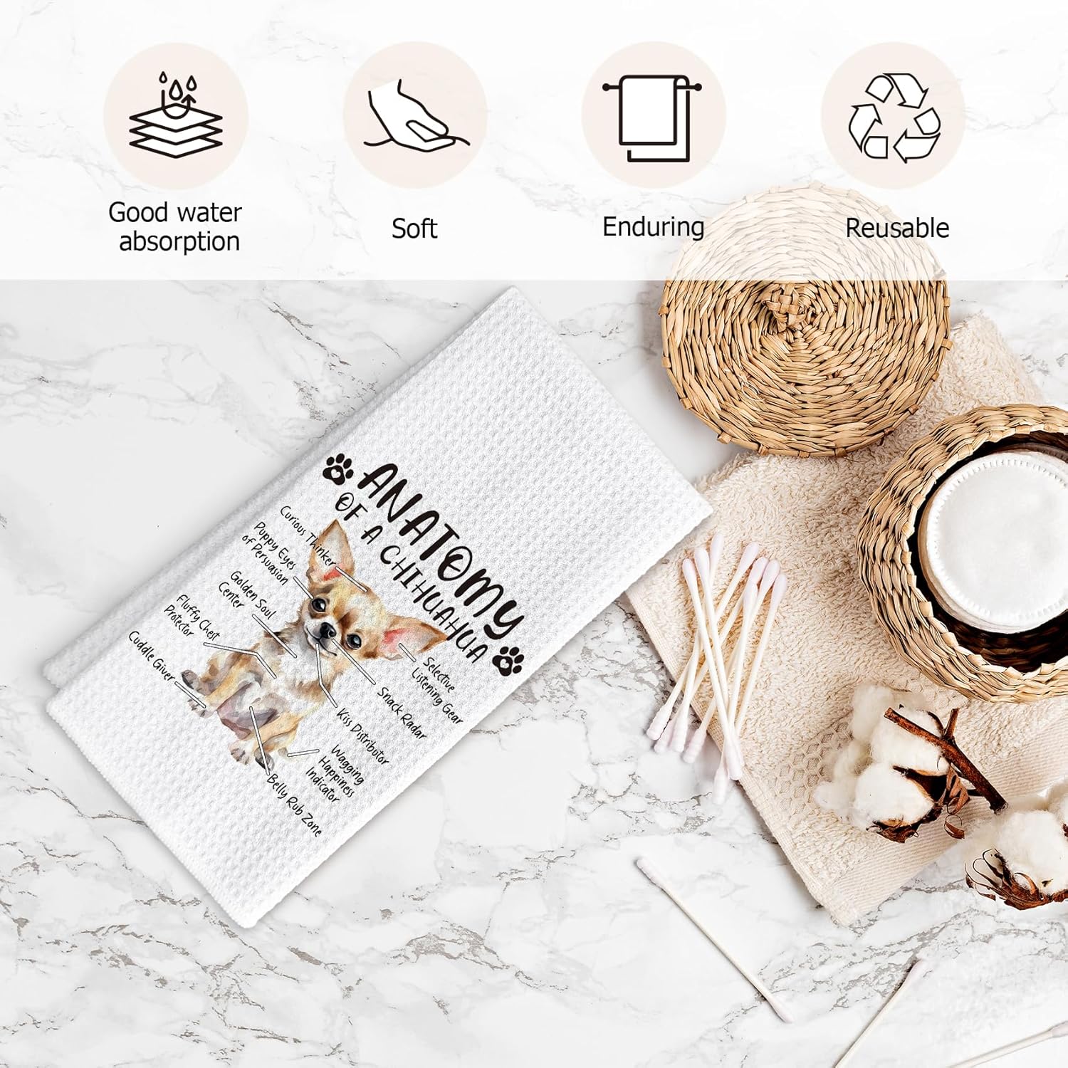 Funny Chihuahua Dog Kitchen Towels, Chihuahua Gifts for Women, Men's Hand Dish Towels, Dog Anatomy Tea Towel for Kitchen, Bathroom Decor - Image 6