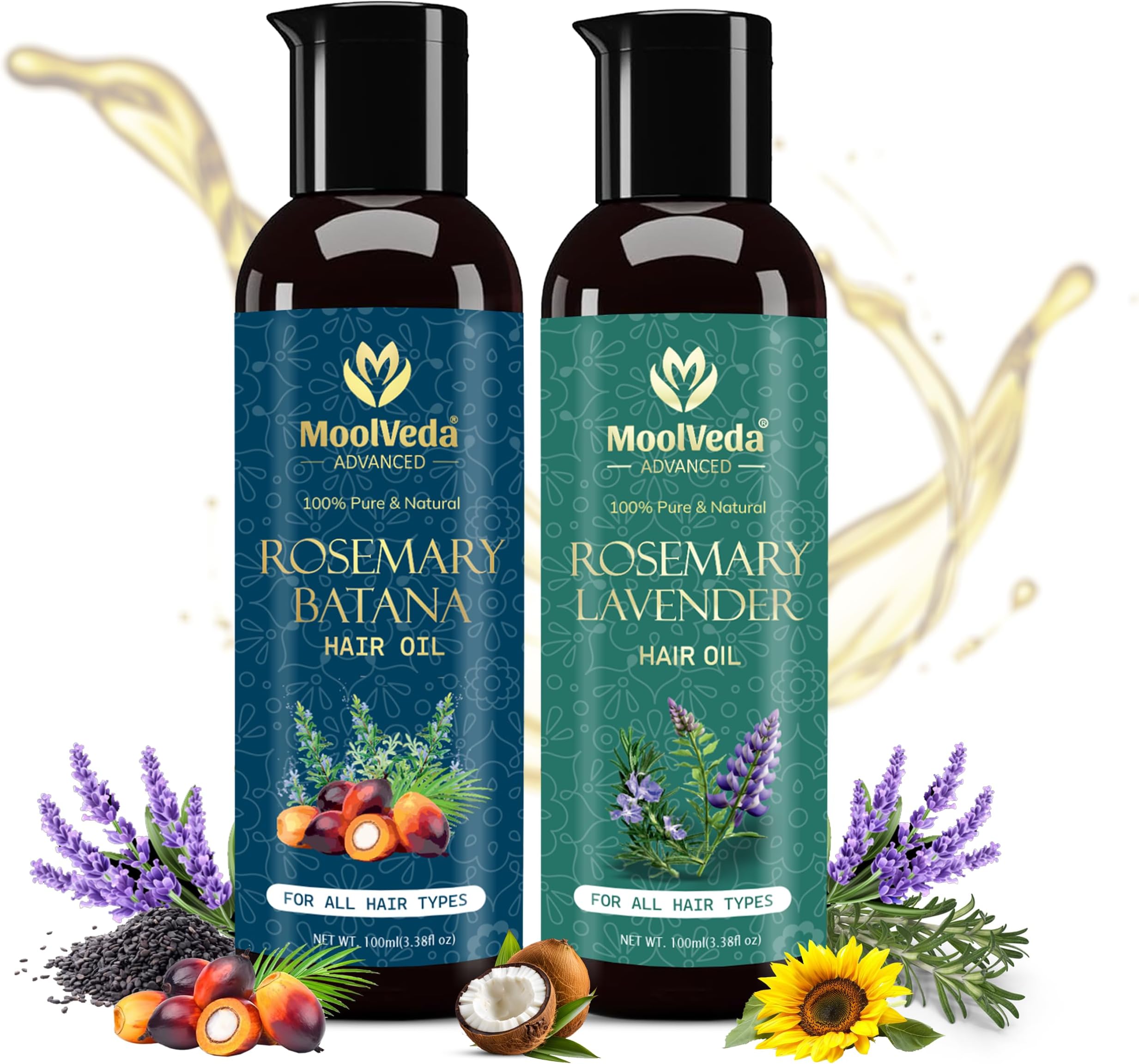 Pure & Natural Rosemary Batana & Rosemary Lavender Oil Pack of 2 Hair oil, Each of 100ml