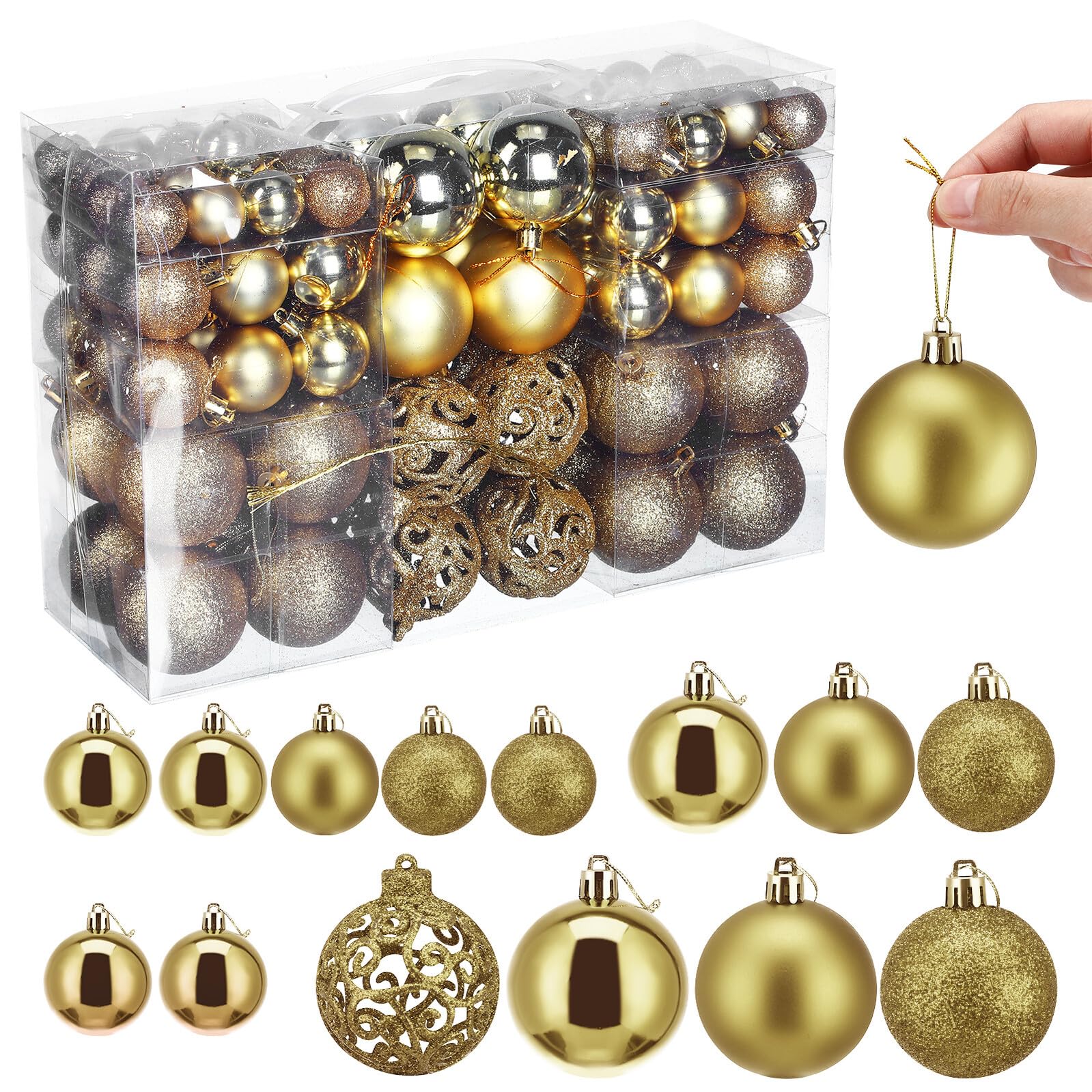 Boules de Noël légères et compactes en lot de 100 : ornements dorés sans risque de chute