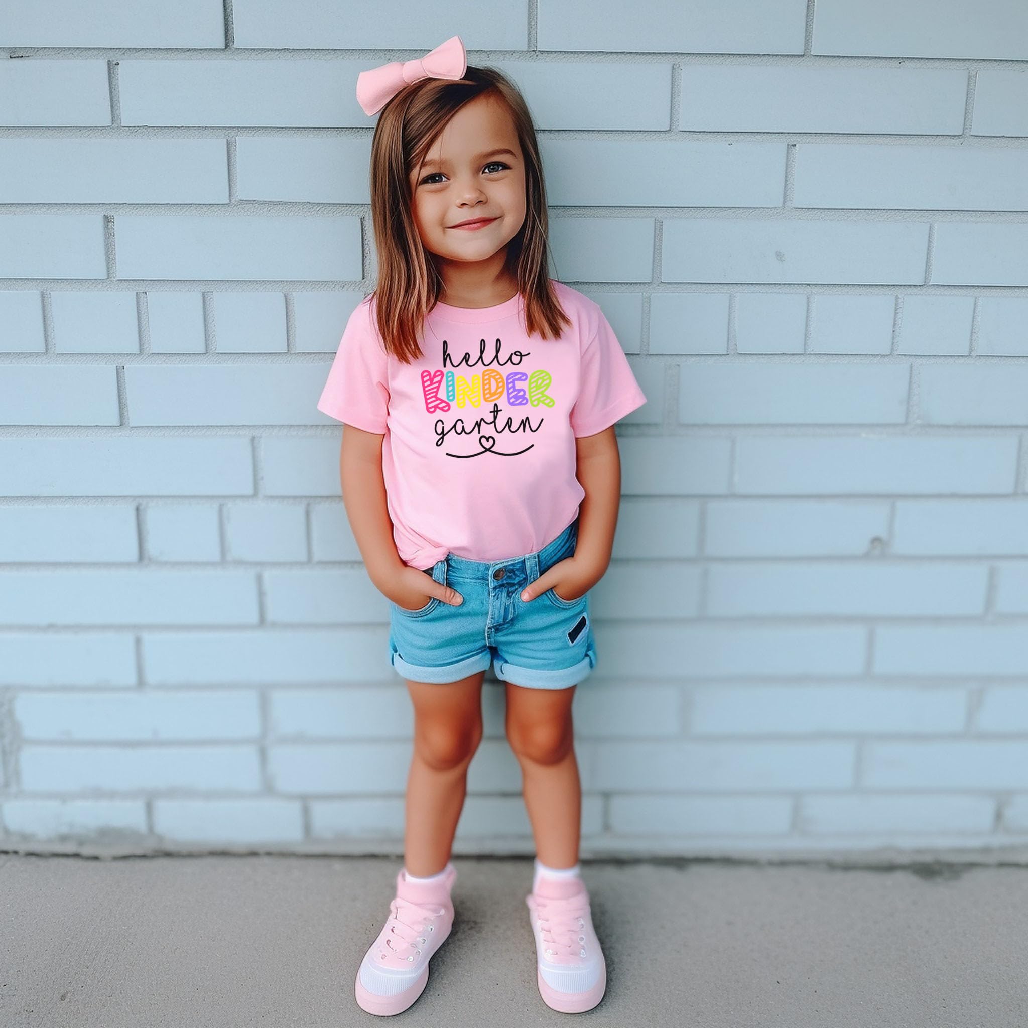 Olive Loves Apple Hello Kindergarten First Day of School Gift Back to School Pink Shirt 4T