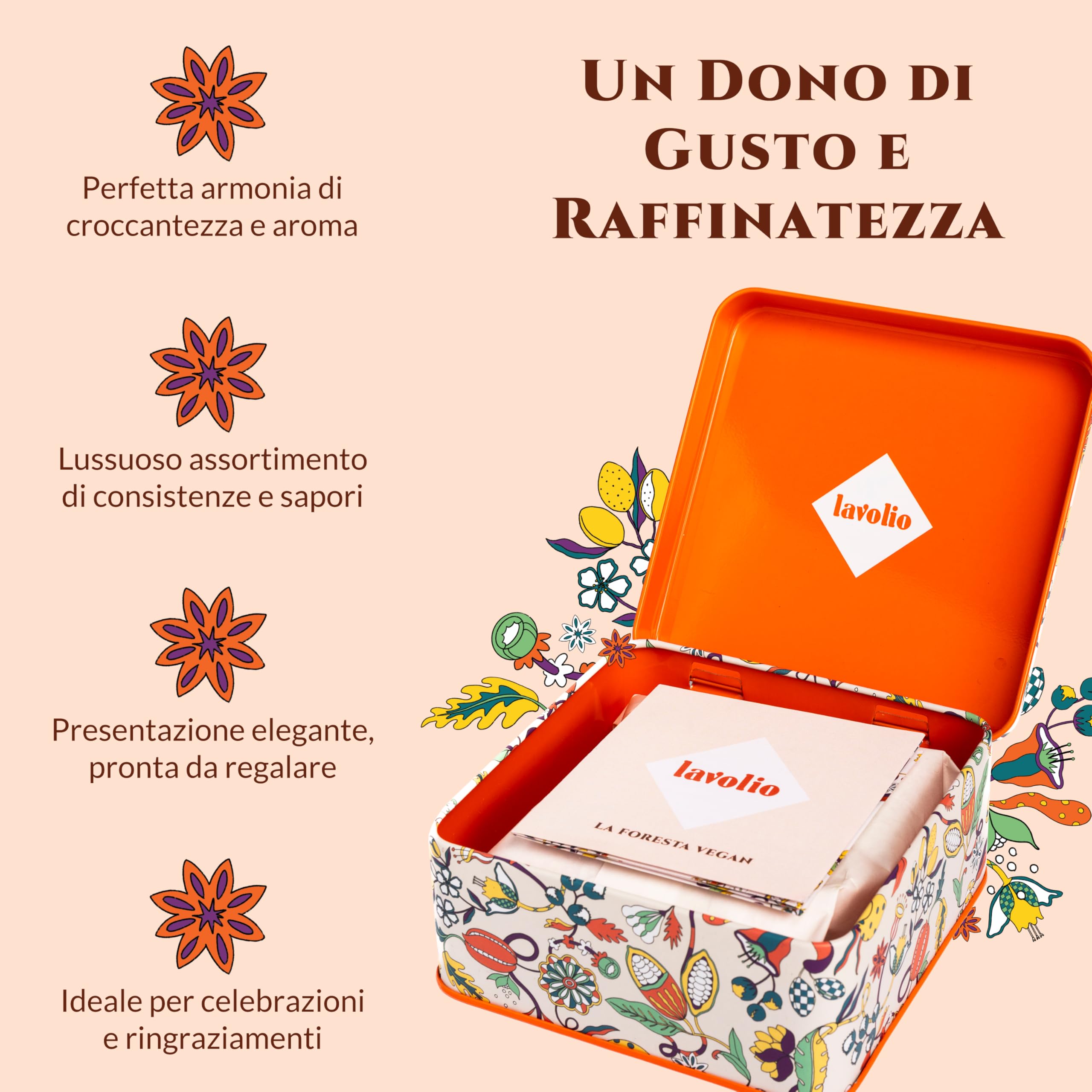 Lavolio LA FORESTA VEGAN - Cioccolato italiano - Selezione artigianale di frutta secca ricoperta e cioccolati vegetali, caramelle eleganti e cioccolatini da regalo - Vegan e Gluten Free - 150g