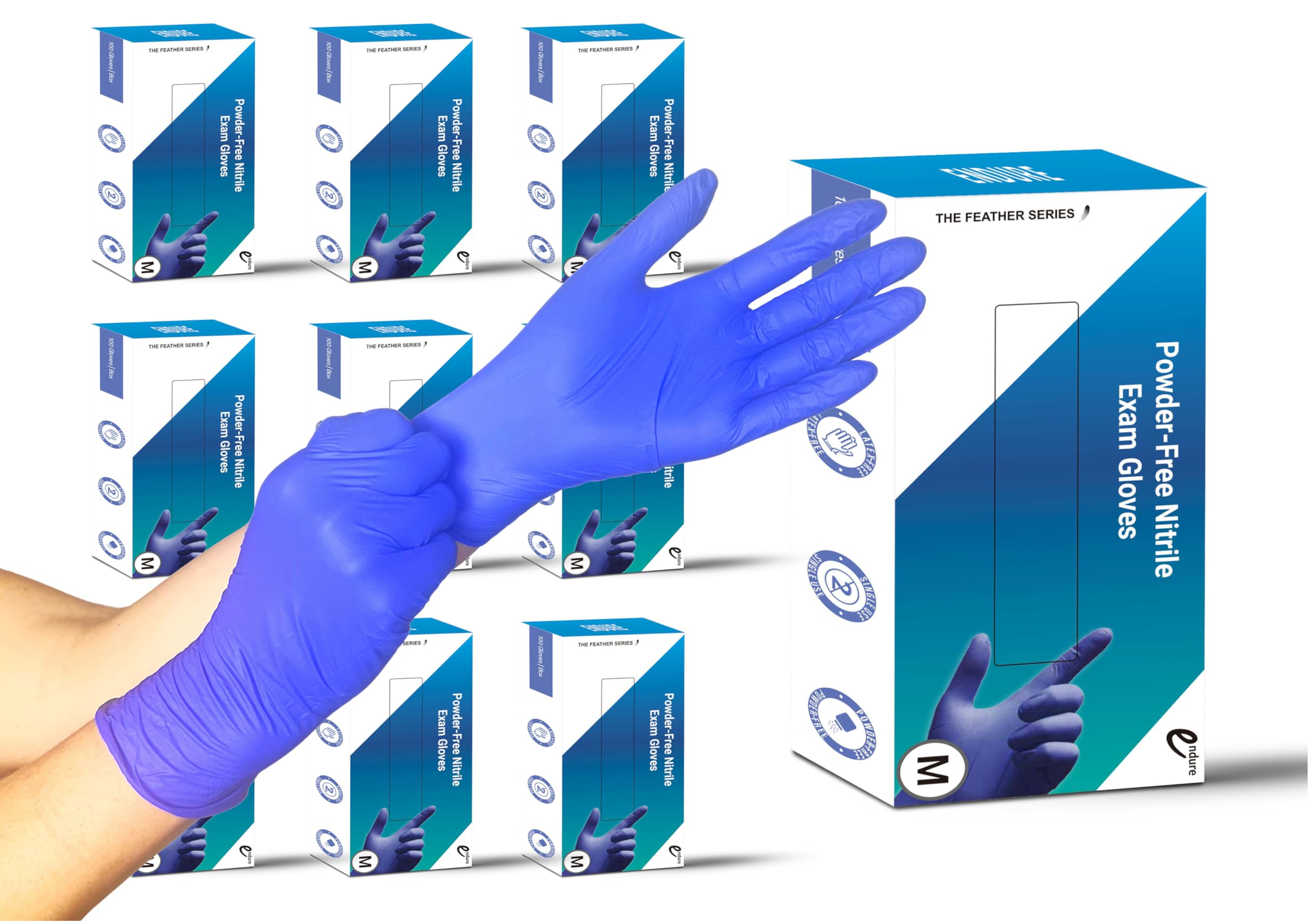 Endure Industries Cobalt Blue Powder-Free Nitrile Exam Gloves, 3.5 MIL Cleaning Cooking Disposable Glove, Feather Series