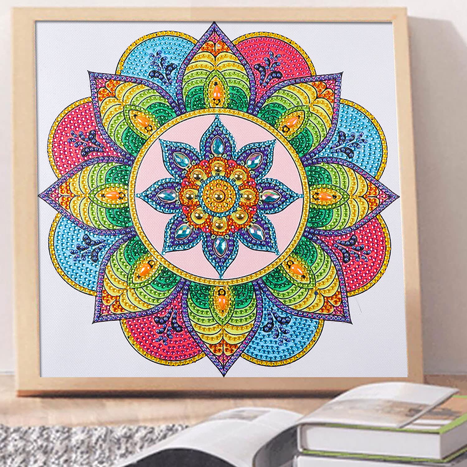 Bimkole 5D Diamond Painting Anhänger Bunte Blumen, Hängende Diamantkunst Diamant Malsets, Diamond Painting Kit Staubgefäße, Fensteranhänger Deko für Zuhause Garten Tür & Außenbereich 20x20 cm