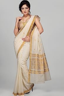 Maxis Women's Kasavu Cotton Saree With Blouse Piece (SMALLPCK_RCHPALLU_Cream)