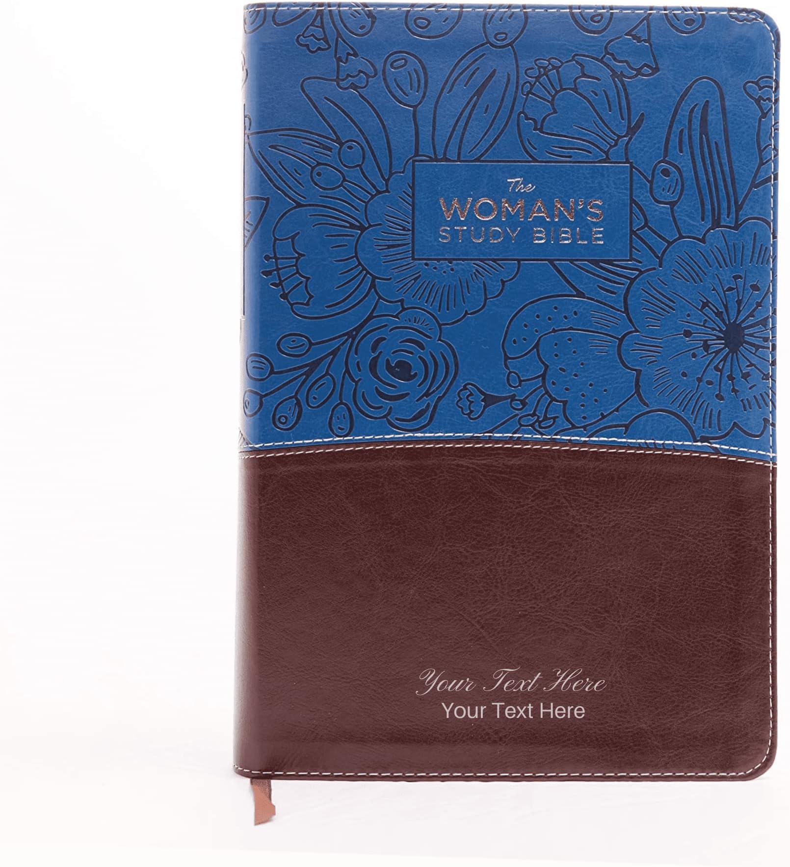 Personalized Custom Text Your Name NIV The Woman's Study Bible Receiving God's Truth for Balance, Hope, and Transformation Blue/Brown Leathersoft Red Letter Edition Custom Made Gift for Celebrations