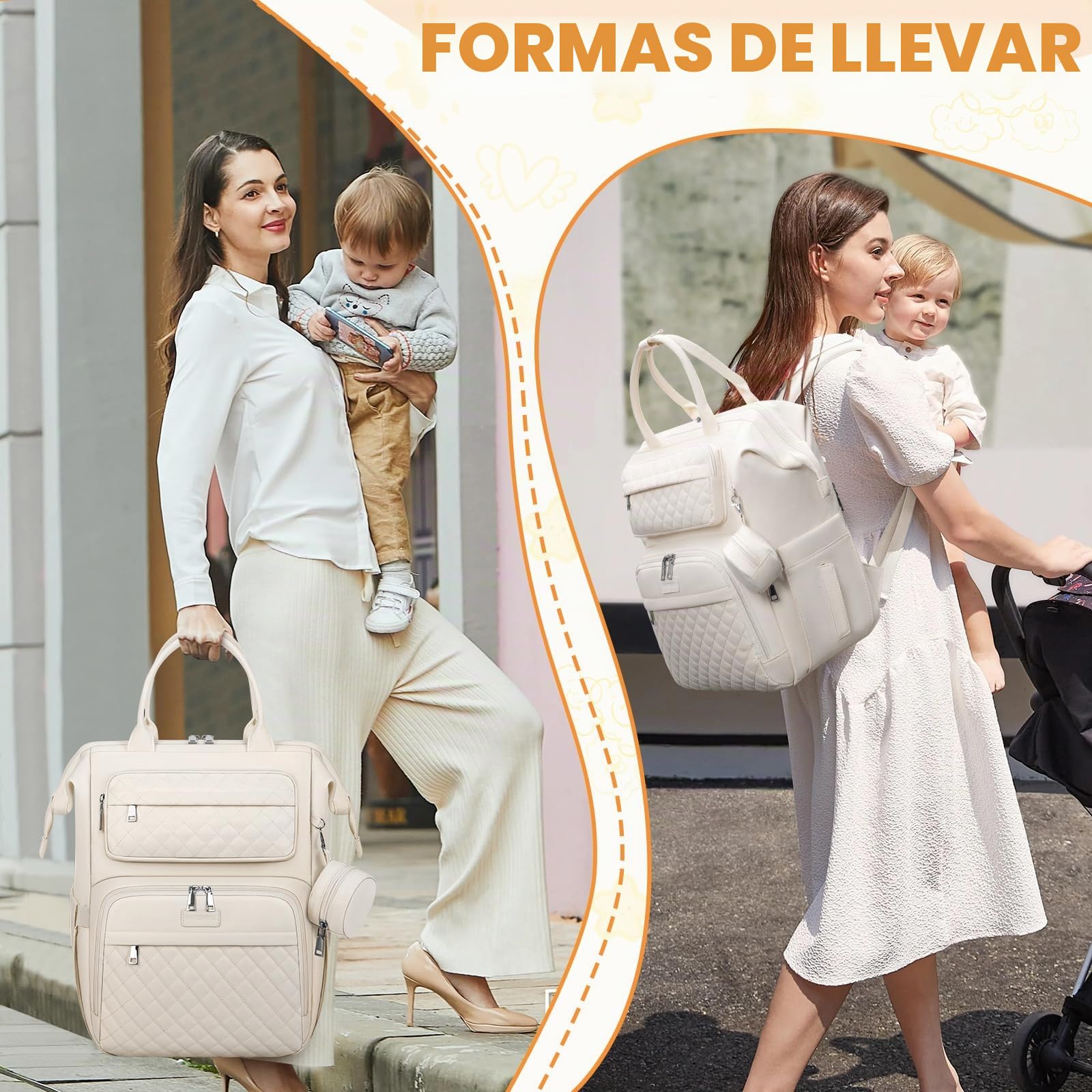 RAINSMORE Mochila Bebe Multifuncional Mochila Carro Bebe con Cambiador Portátil y Portachupete Pañaleras para Bebes Grande Mochila Cambiador para Mamá y Papá