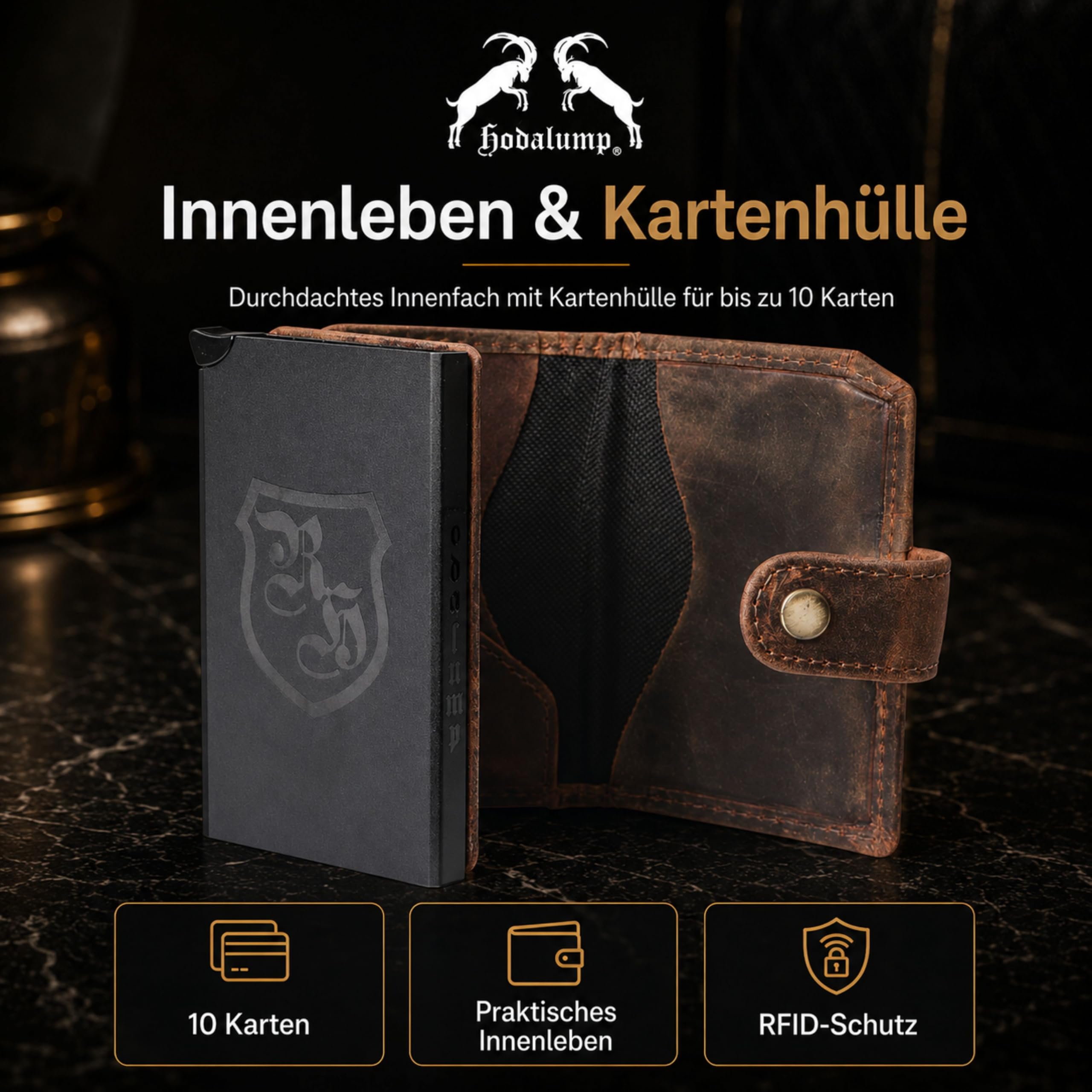 Slim Wallet aus Leder mit Münzfach & RFID Schutz - Mini Geldbörse Herren Kartenetui - Portmonee klein aus Echtleder - Geldbeutel für EC-Karten, Kreditkartenetui für 10 Karten, braun