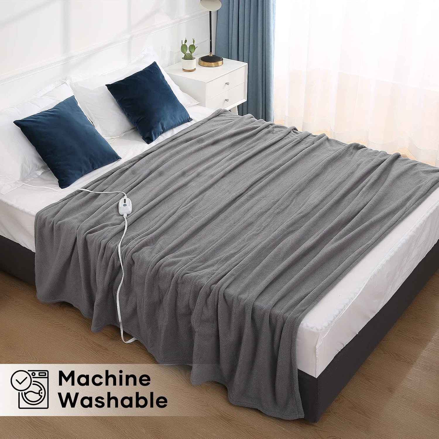 review Electric Heated Blanket 62'' x 84'' Electric Blanket for Whole Body Warming, 4 Heating Levels & 10 Hours Auto-Off, Overheating Protection, Fast Heating for Bedroom, Office, Machine Washable