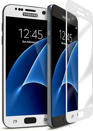 Bastex Fenix Samsung Galaxy S7 9-H Premium Tempered Glass Screen Protector, Full Screen Coverage, High Definition, Clear Transparency, Anti-Bubble Shield with White Faceplate for Samsung Galaxy S7