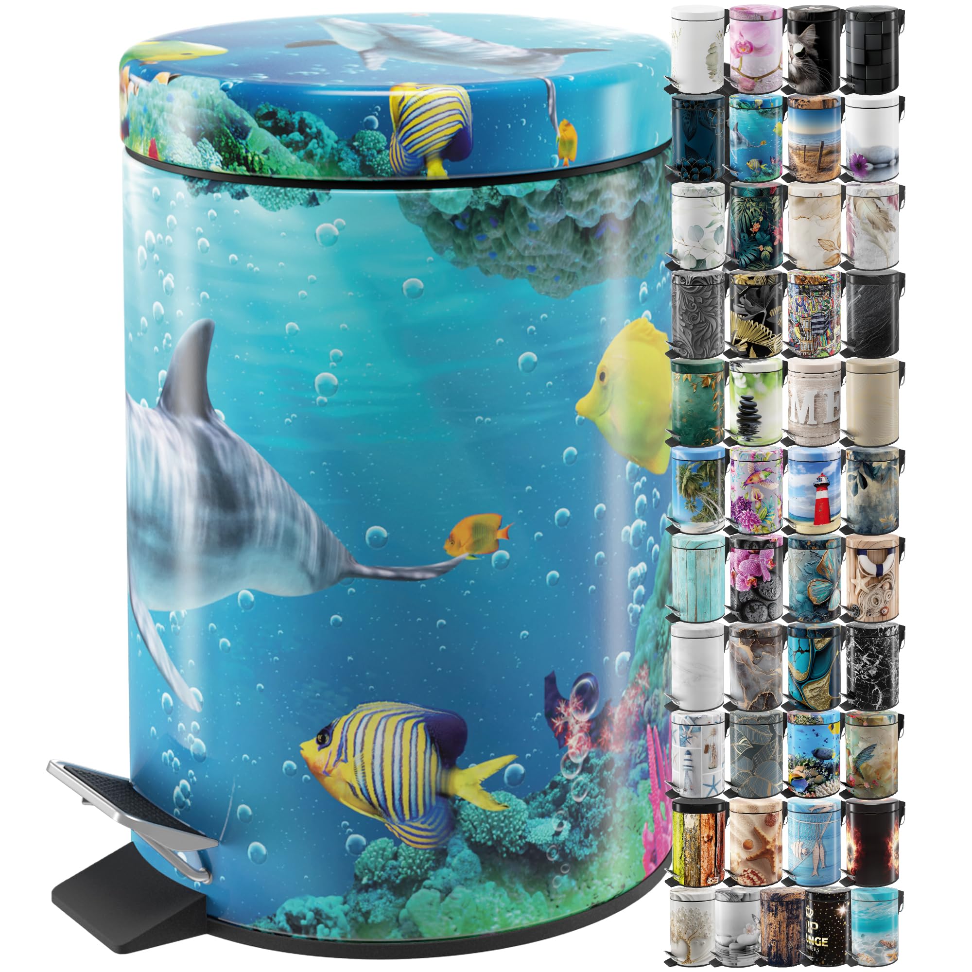 Sanilo Bathroom Bin 3L with Soft Close, Many New Cosmetic and Kitchen Waste Bins Available, Trash Can with Inner Bucket (Dolphin) — image 1