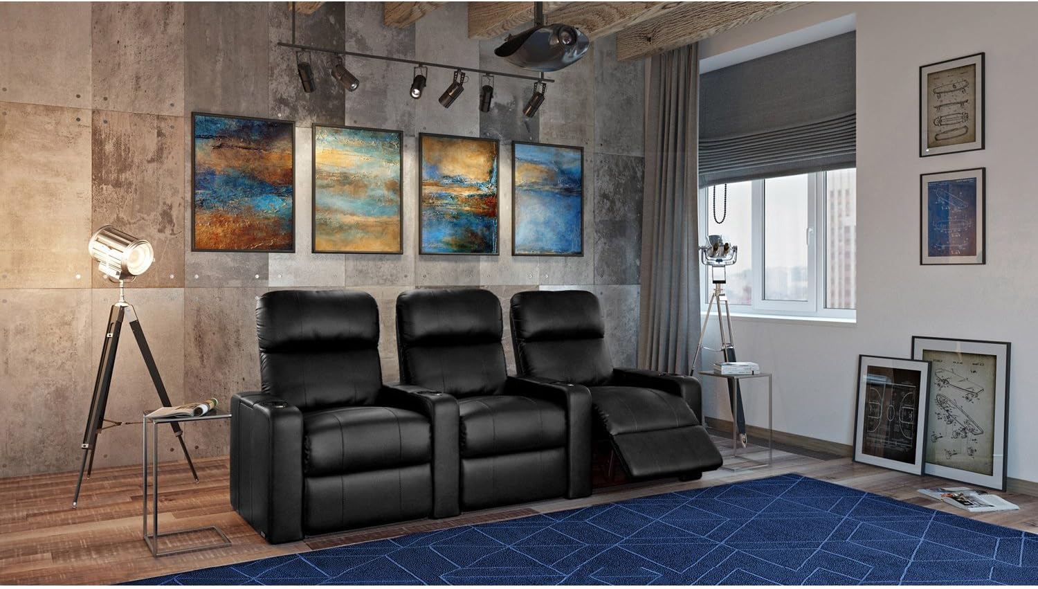 Octane Turbo XL700 Row of 3 Seats, Straight Row in Black Bonded Leather with Manual Recline : Home & Kitchen