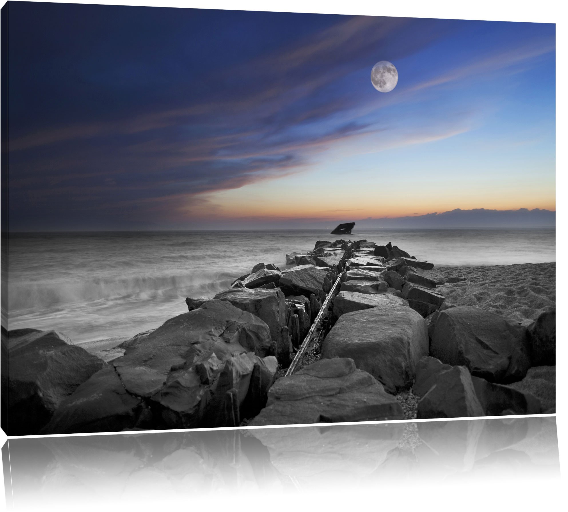 Canvas picture - stone wall on the seaside - Size: 39.4 x 27.6 inch - fully assembled on a wooden frame