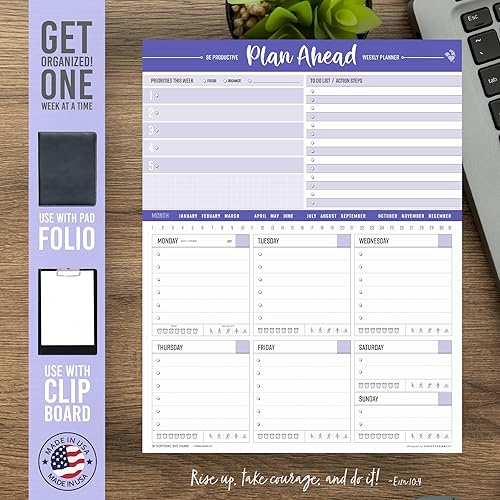 Miniatura 4 de Agenda diaria y semanal Bloc de notas Plan Ahead Be Productive Printed Made Design USA  50 Lágrimas Premium Pad (Peri Purple)