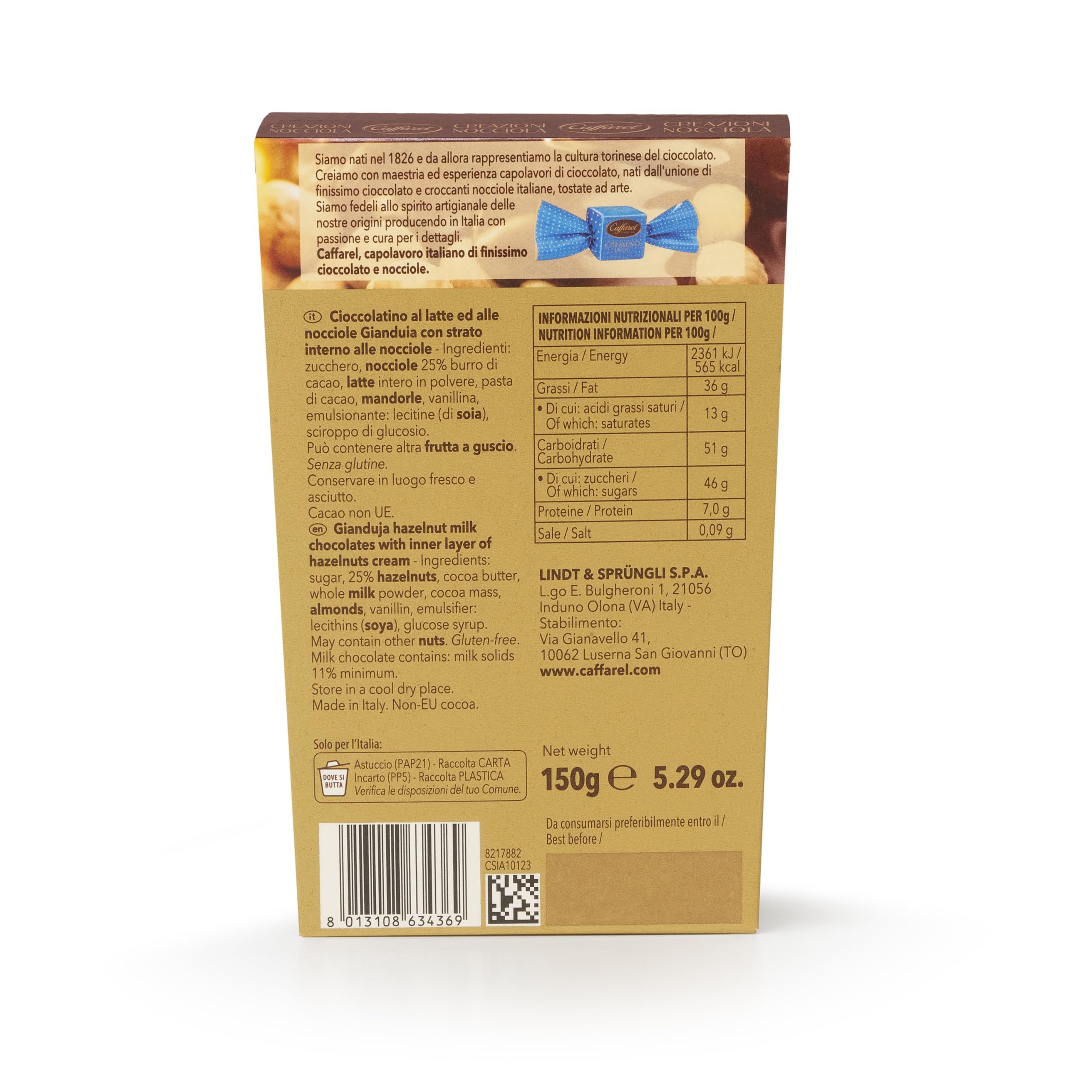 Caffarel Cioccolatini Cremino 3 Strati: crema alla nocciola e due di cioccolato gianduia, 150 grammi