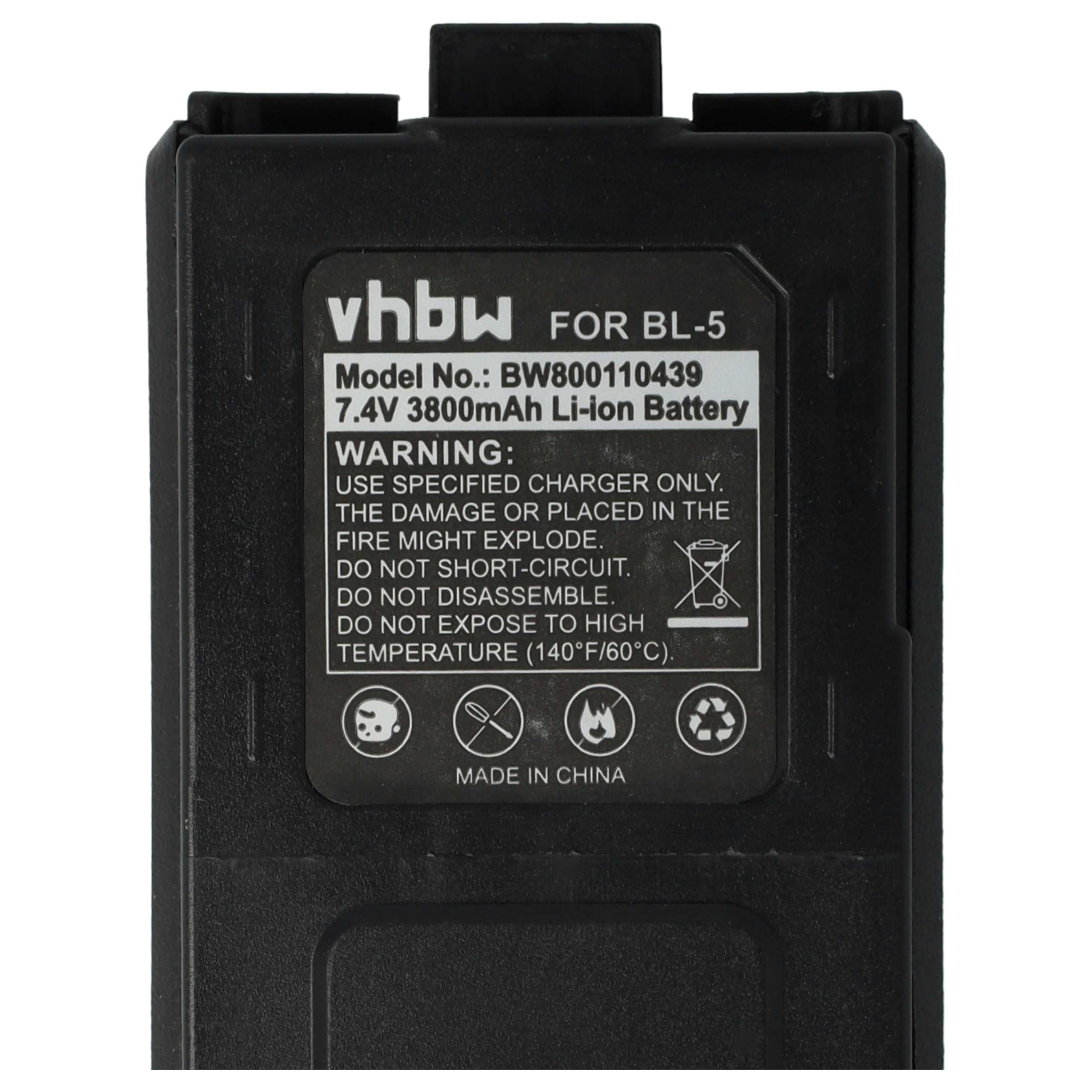 vhbw 2X batería Compatible con Baofeng UV-5R, BF-F8, UV-5RA, UV-5RE, BF-F9 Radio (3800 mAh, 7,4 V, Li-Ion)
