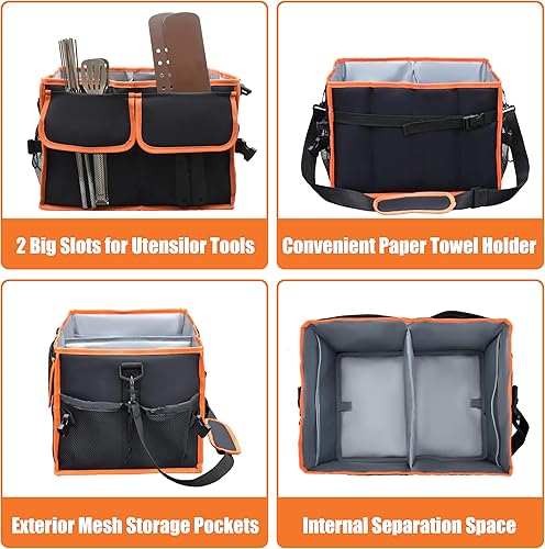 Miniatura 5 de Organizador grande para parrilla con soporte para toallas de papel, organizador de barbacoa para utensilios, condimentos, organizador de picnic