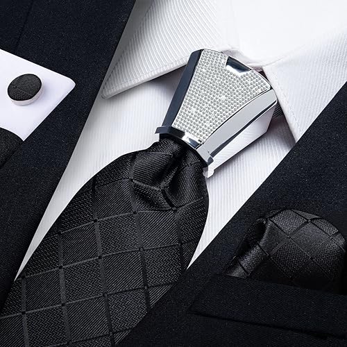 Miniatura 2 de DiBanGu Juego de corbatas de seda para hombre, corbatas tejidas de jacquard y pañuelo de bolsillo cuadrado de moda corbata y pañuelo, accesorios