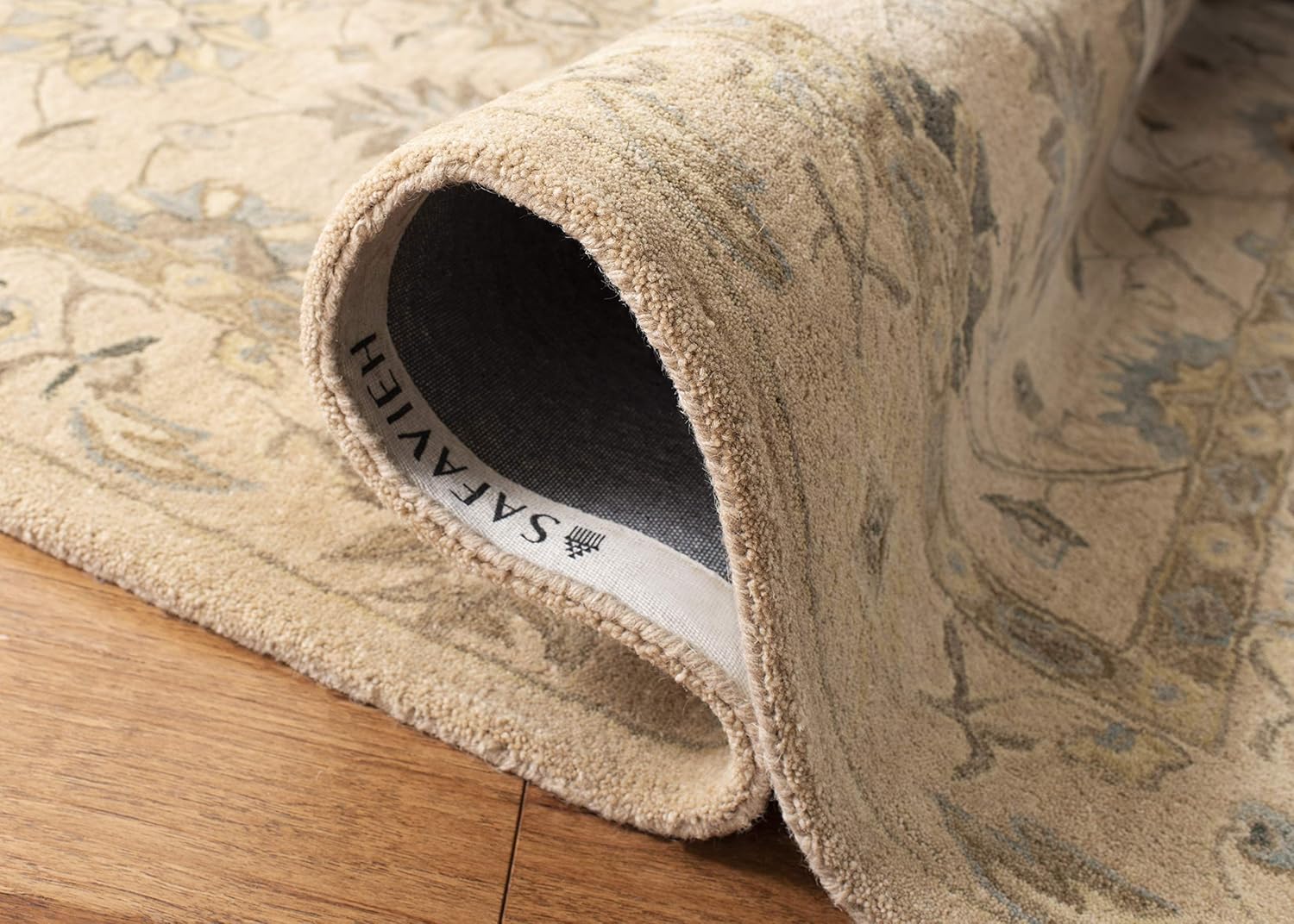 SAFAVIEH Anatolia Collection Runner Rug - 2'3" x 12', Taupe & Blue, Handmade Traditional Oriental Wool, Ideal for High Traffic Areas in Living Room, Bedroom (AN572A)