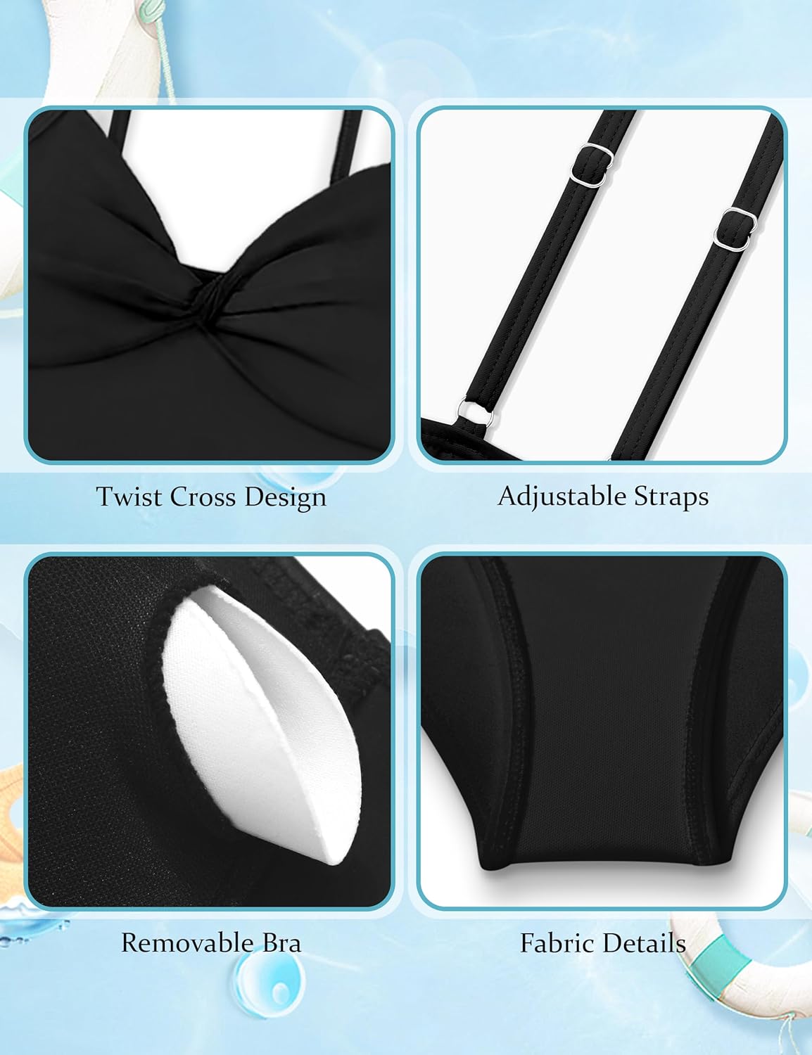 MIGU Girls Swimsuit Bathing Suit Solid Color Twist Cross Tropical Floral 3 Piece Girls' Swimwear Bikini with Cover Up 9-16T - Image 4