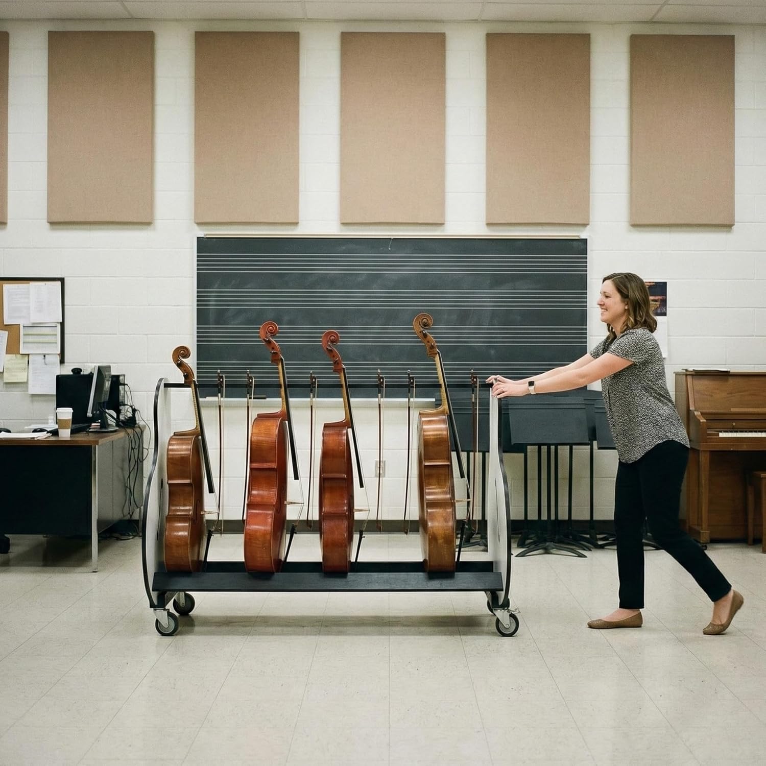 A&S Crafted Products Mobile Cello Storage Cart for Schools (Holds 4) - The Band Room | Rack for ½ to Full-Size Instruments | Made in U.S.A.