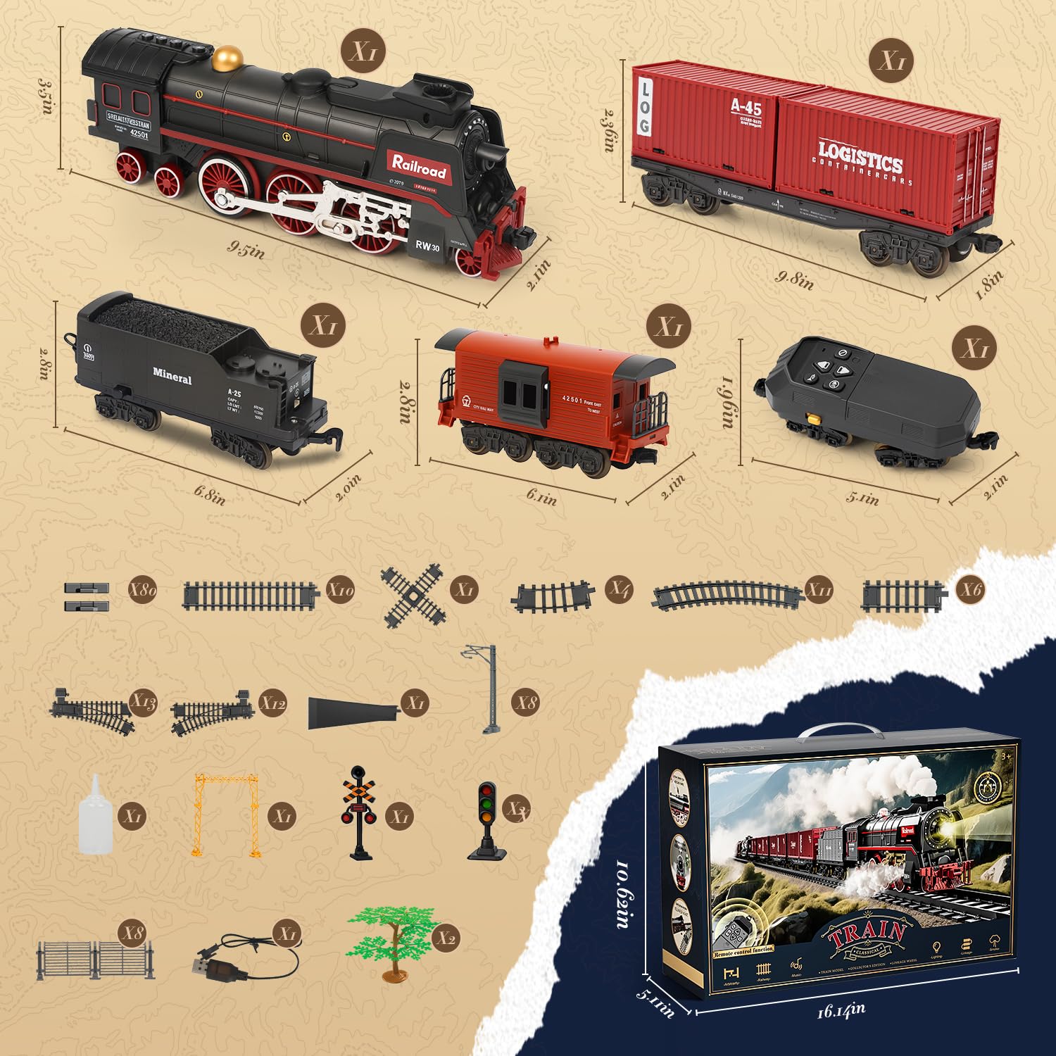 Trenino Elettrico Giocattolo per Bambini, Telecomandi Locomotiva Vapore con Pista Lunga, Affumicato, Luci e Suoni, Compleanno Natale Regalo per 3 4 5 6 7 Anni Ragazze Ragazzi, Decorazione Natalizia