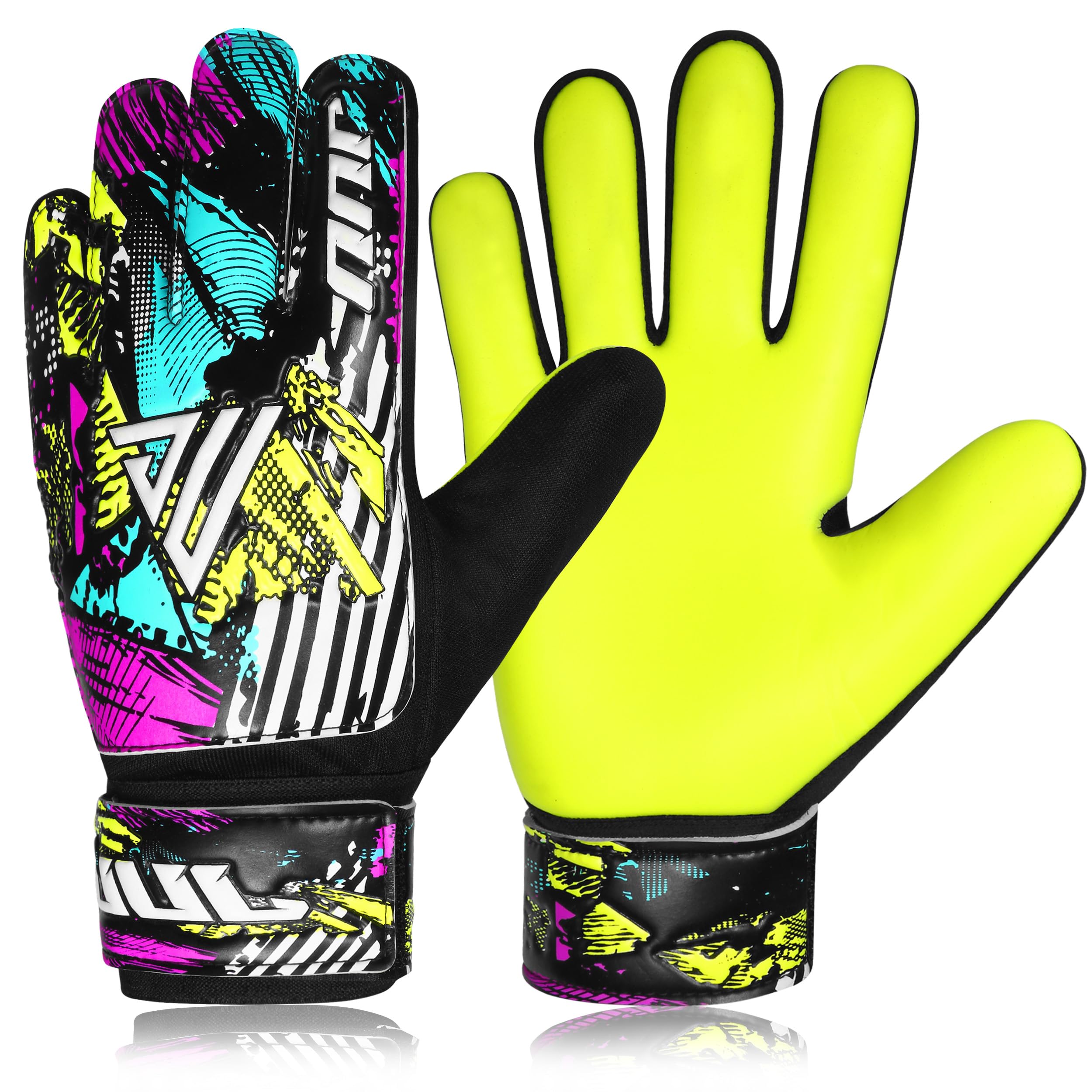 JUU Football Goalkeeper Gloves with 4mm Latex for Super Grip Palm & Double Wrist Protection Funky Goalkeeping Gloves (Fluroscent Yellow, Size 3 suitable for 5 to 6 year old) โ image 1