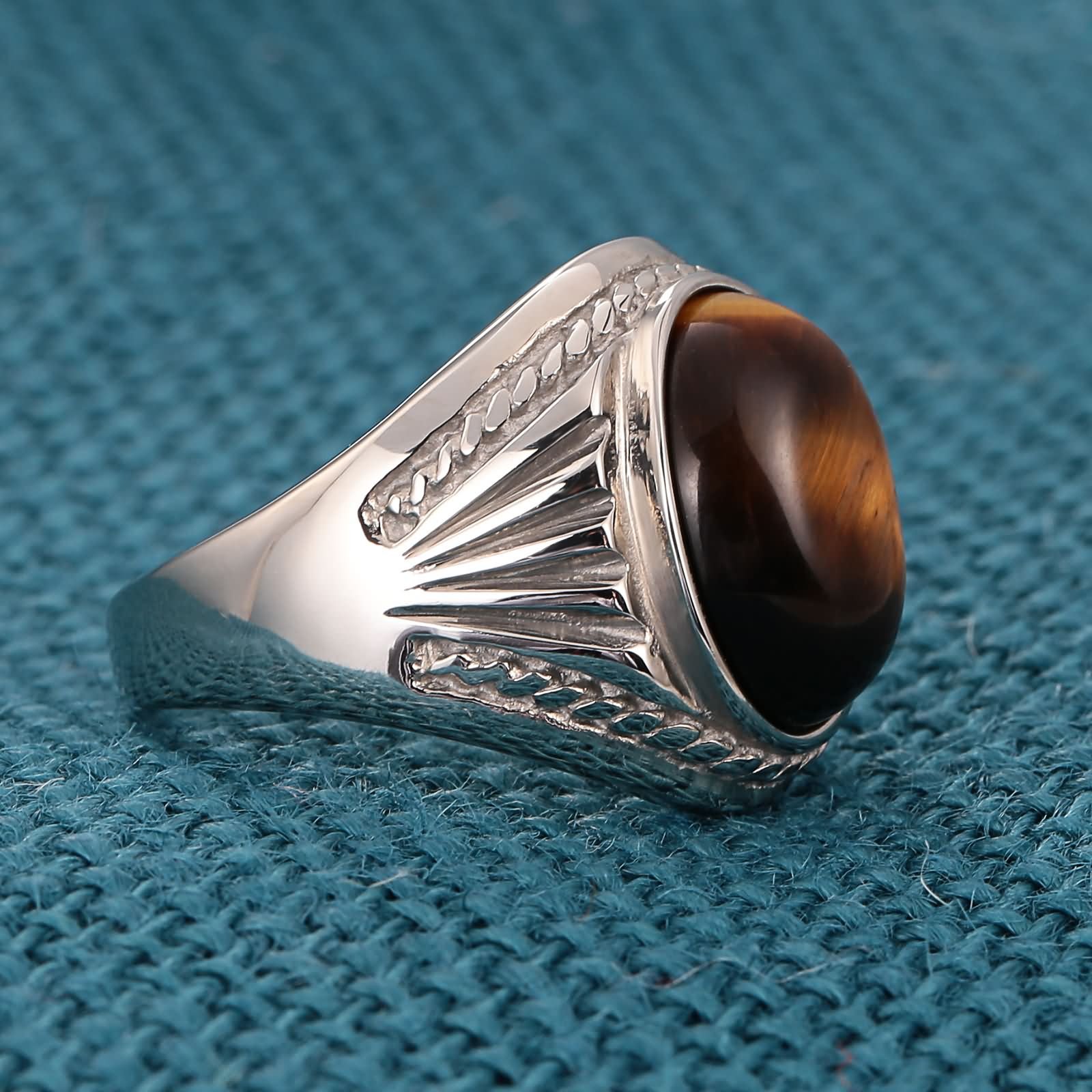 Herren-Edelstahlringe, Herren-Ehering mit Gravur und ovalem Stein, Größe 7–12