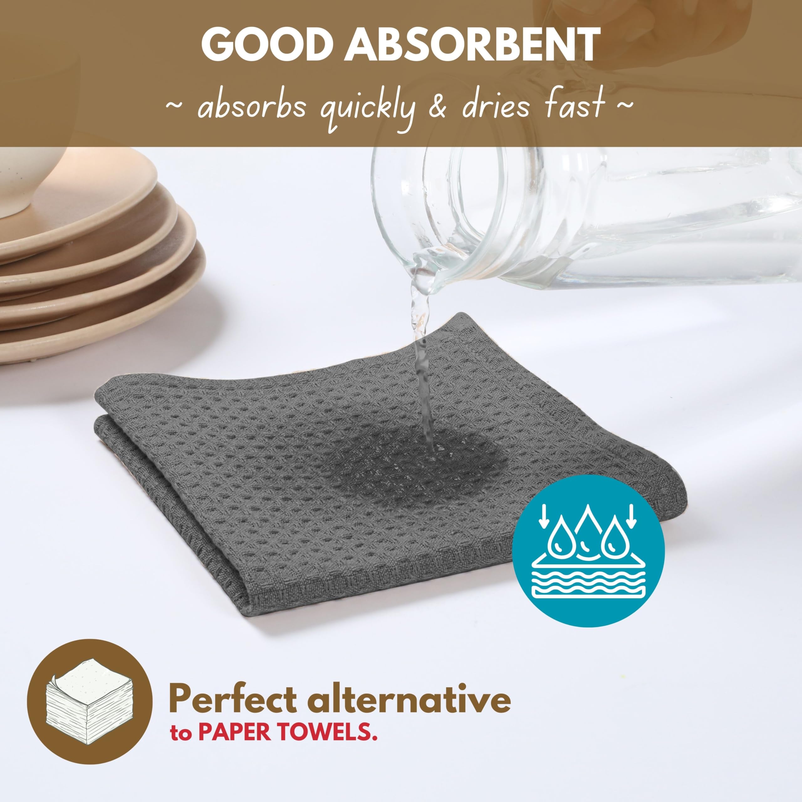 Native Fab Juego de 12 paños de cocina de algodón de 12 x 12 pulgadas, absorbentes, lavables, paños de limpieza de restaurantes, trapeadores de bar, trapos para barras de cocina en el hogar, color