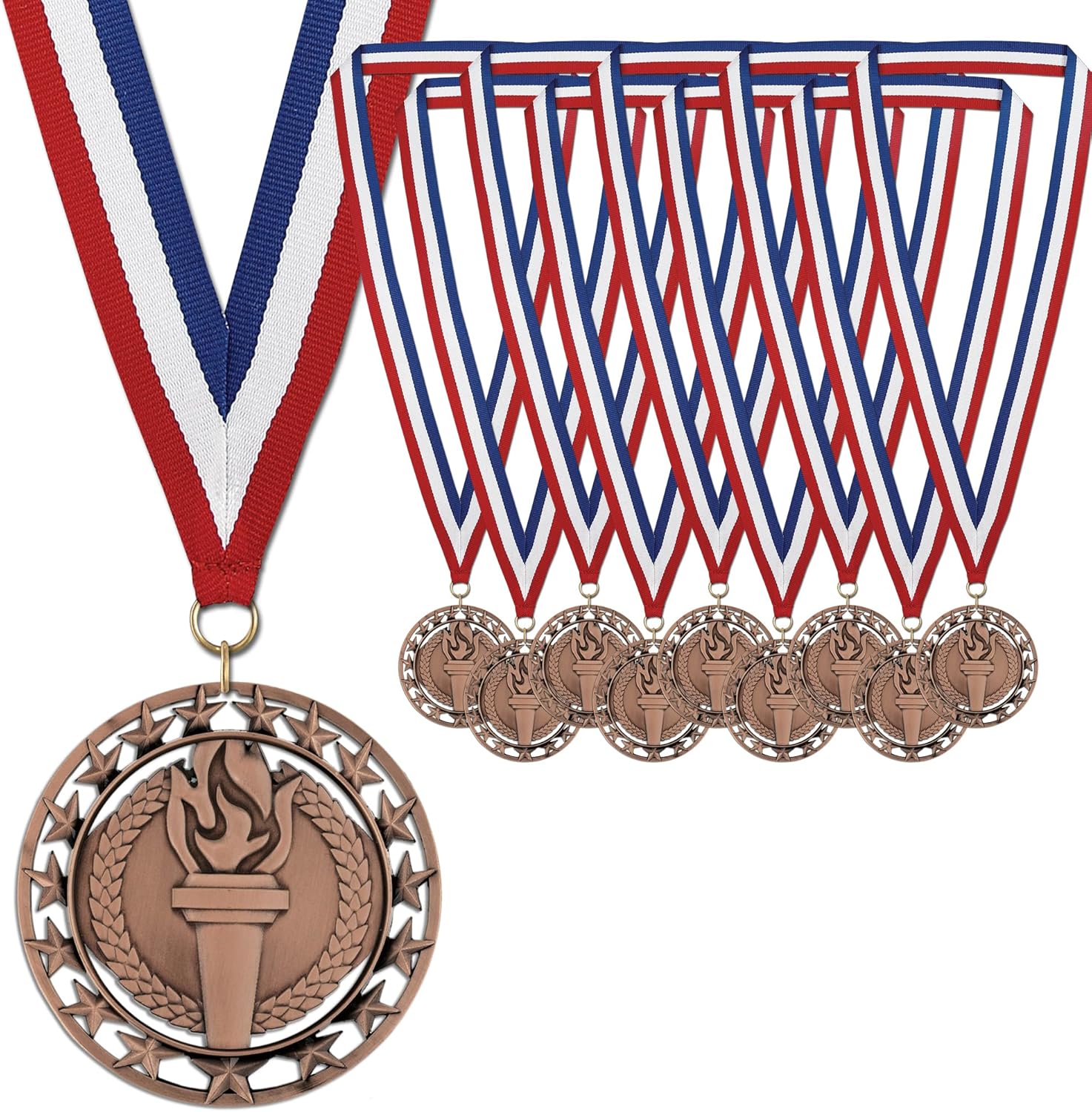 Hodges Badge Genuine Award Medals - Gold Silver or Bronze with Neck Ribbon - Set of 10