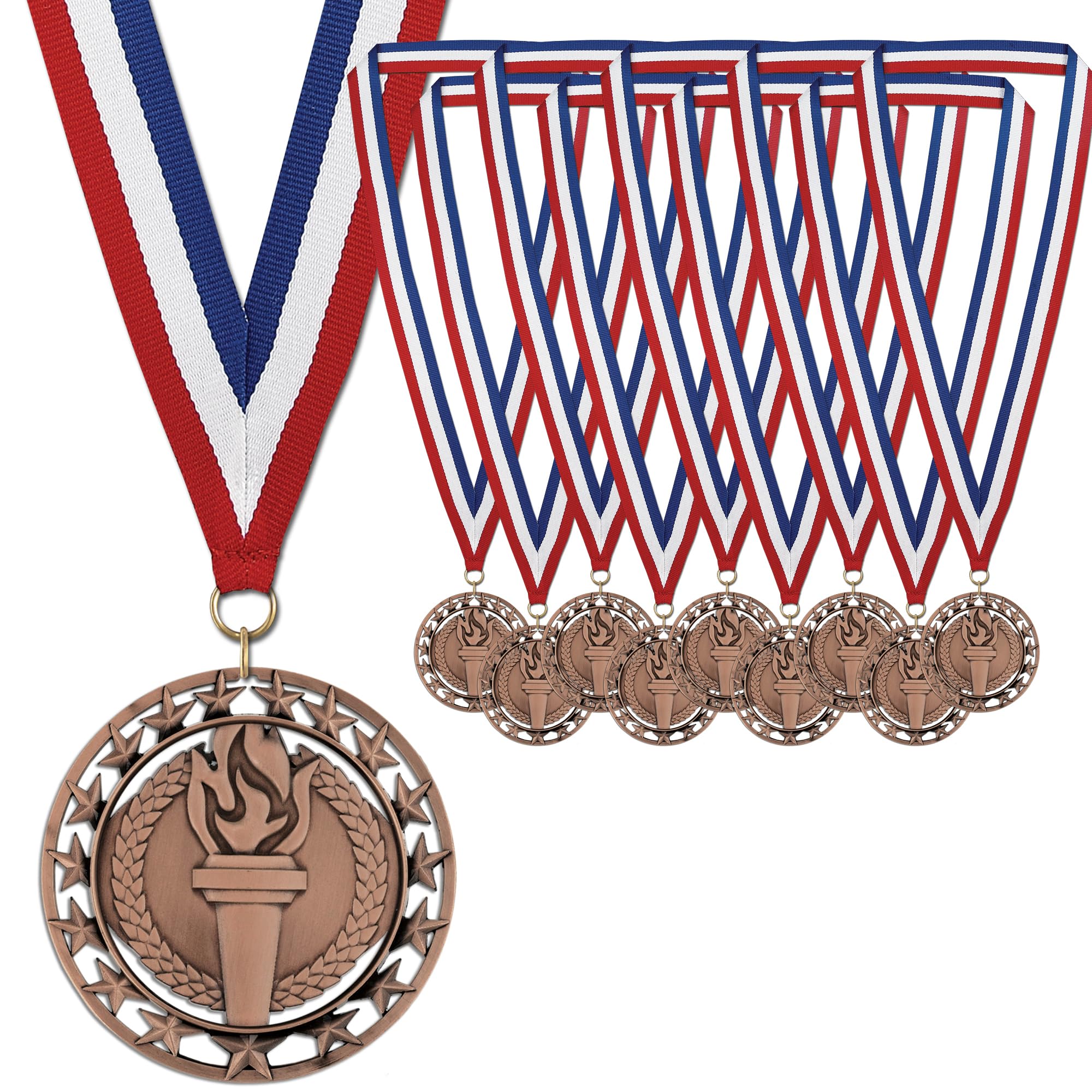 Hodges Badge Company Victory Torch Gold, Silber oder Bronze Medaillen mit rot-weißem und blauem Halsband, aus Metall, verkauft in Sets von 10 entweder Gold, Silber oder Bronze (Bronze)