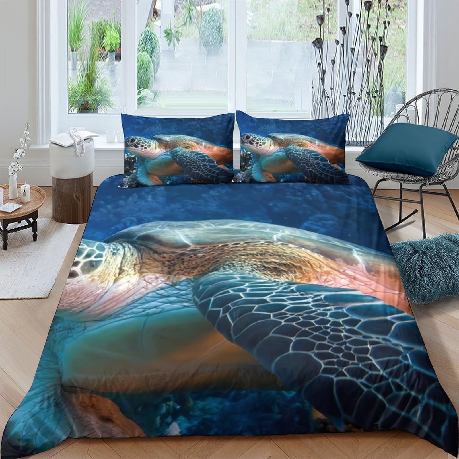 Ctjqhvkz Style-9 3D Printed Sea Turtle Fitted Sheet Microfiber Soft Blue Ocean Mattress Cover For Bedroom Guest Room Decor Single（135X200cm）