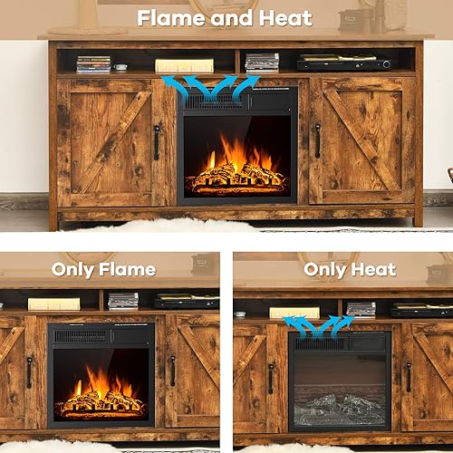 Miniatura 7 de Tangkula Soporte de TV industrial con chimenea para televisores de hasta 65 pulgadas, centro de entretenimiento con chimenea eléctrica de 1500 W,